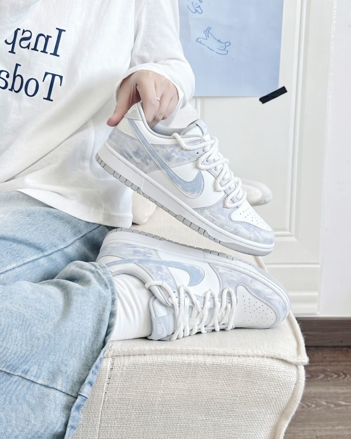 【訂製鞋款】Nike dunk 白藍雲霧 冰藍 淺色 DD1391103(Team1103-白藍雲霧)