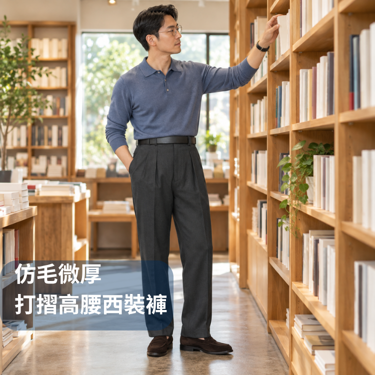 甄褲｜四季可穿_仿毛微厚 灰色系列西裝褲｜高腰直筒・打摺設計・防皺效果（31~42 吋）免費改長
