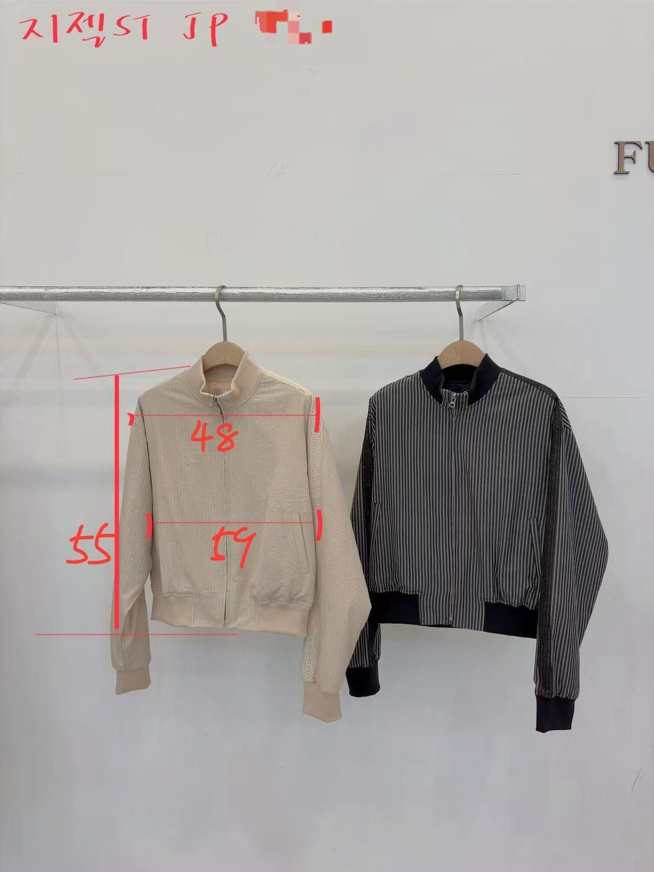 FP7228 拼蕾絲直紋拉鍊短外套