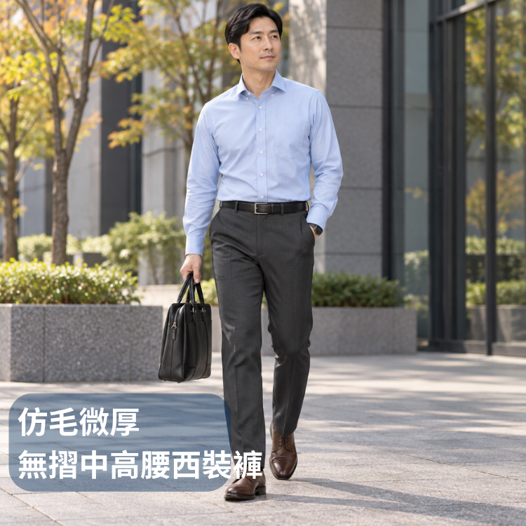 甄褲｜四季可穿_仿毛微厚 灰色系列西裝褲｜中高腰直筒・無摺設計・防皺效果（31~42 吋）免費改長