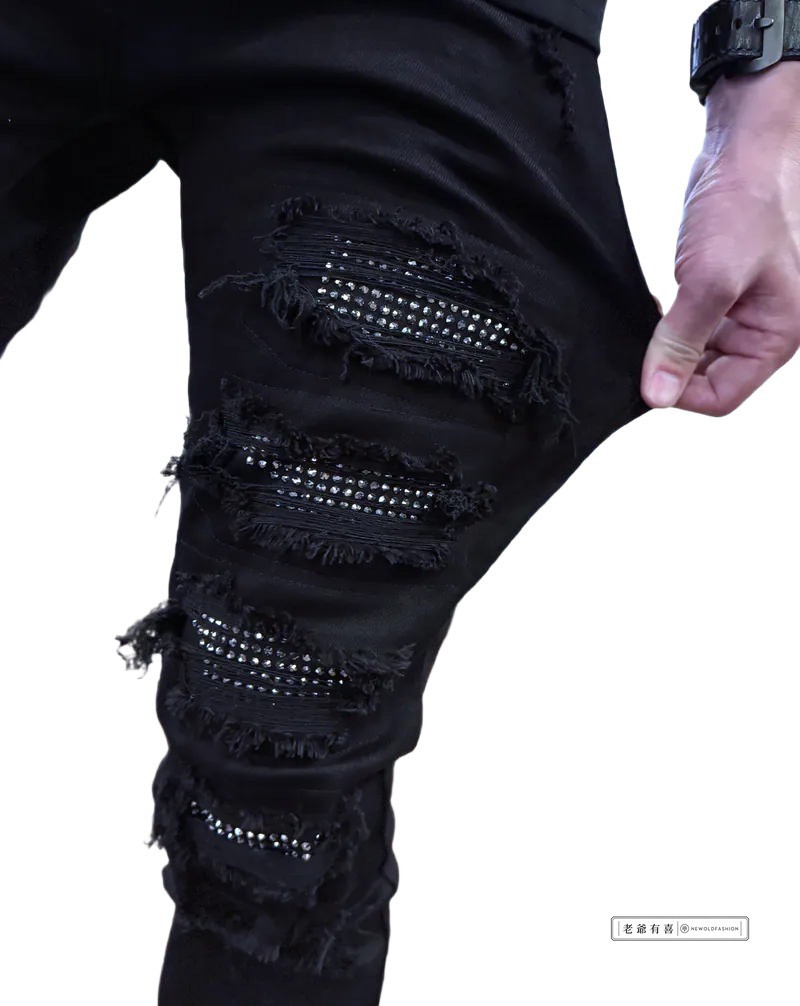 【新品｜不適用2件$2,099】重磅闇黑水鑽補丁小直筒牛仔褲｜ (NOF26101060)