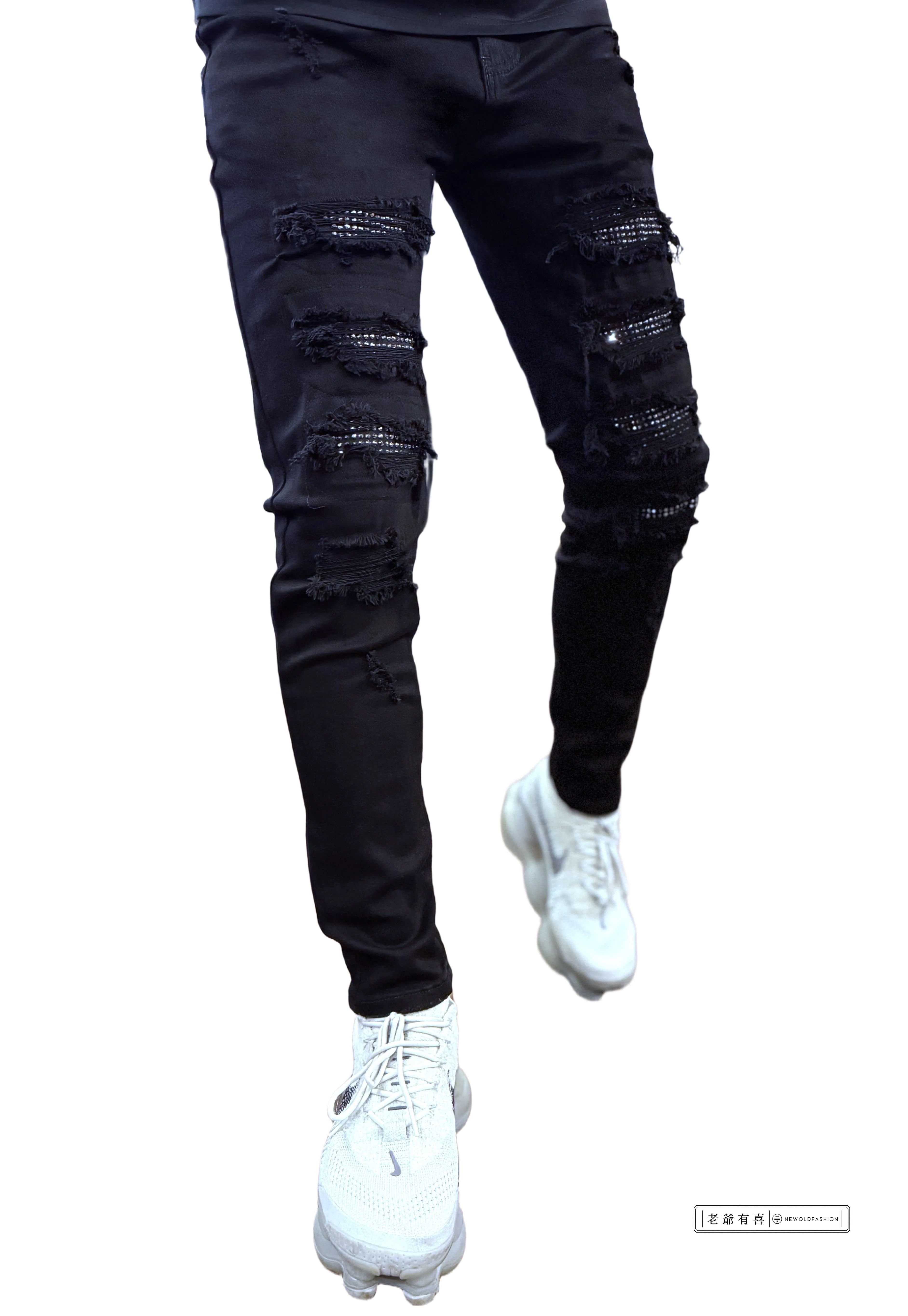 【新品｜不適用2件$2,099】重磅闇黑水鑽補丁小直筒牛仔褲｜ (NOF26101060)
