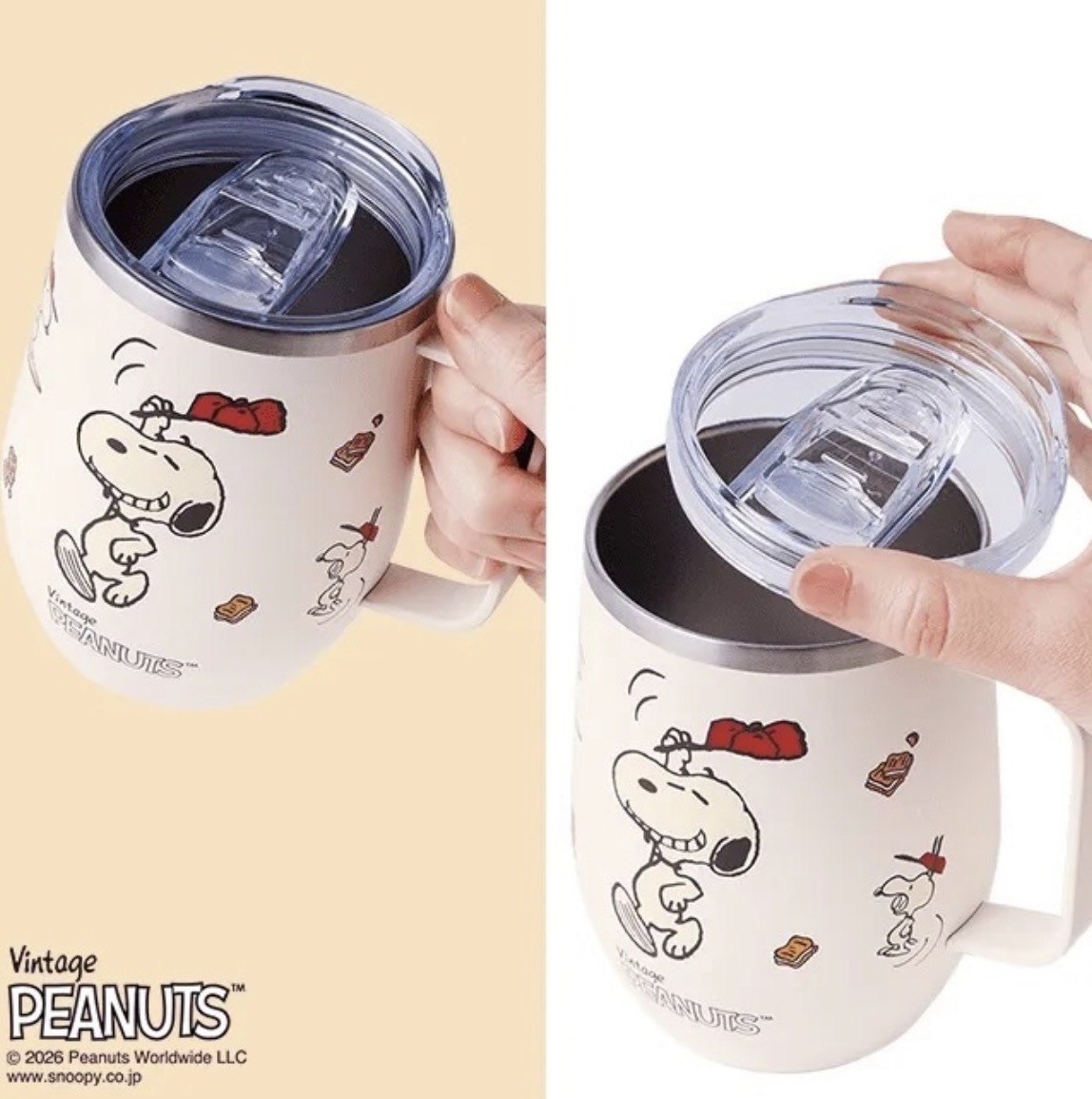 【期間限定】JP Sugar Butter x Snoopy 附蓋不鏽鋼耳仔杯 米色 5201 TK261001