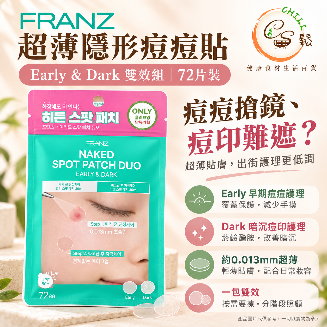 FRANZ 超薄隱形痘痘貼 雙效組 (Early & Dark) 72入 - 預計10月下旬到貨