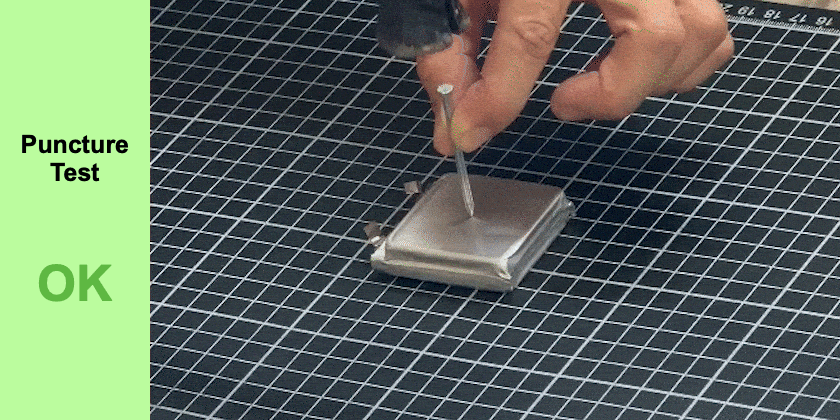 Puncture test of the Cube solid-state battery, result marked OK