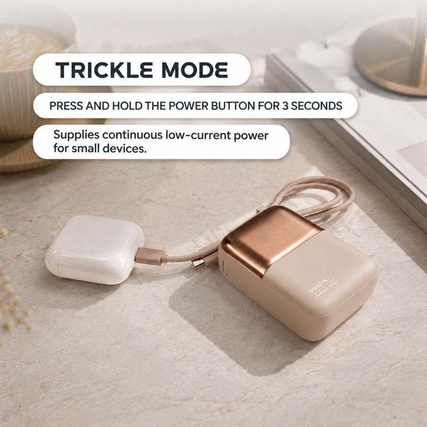 Holding the Cube power button for 3 seconds enters trickle mode, supplying low voltage continuously without cutting out