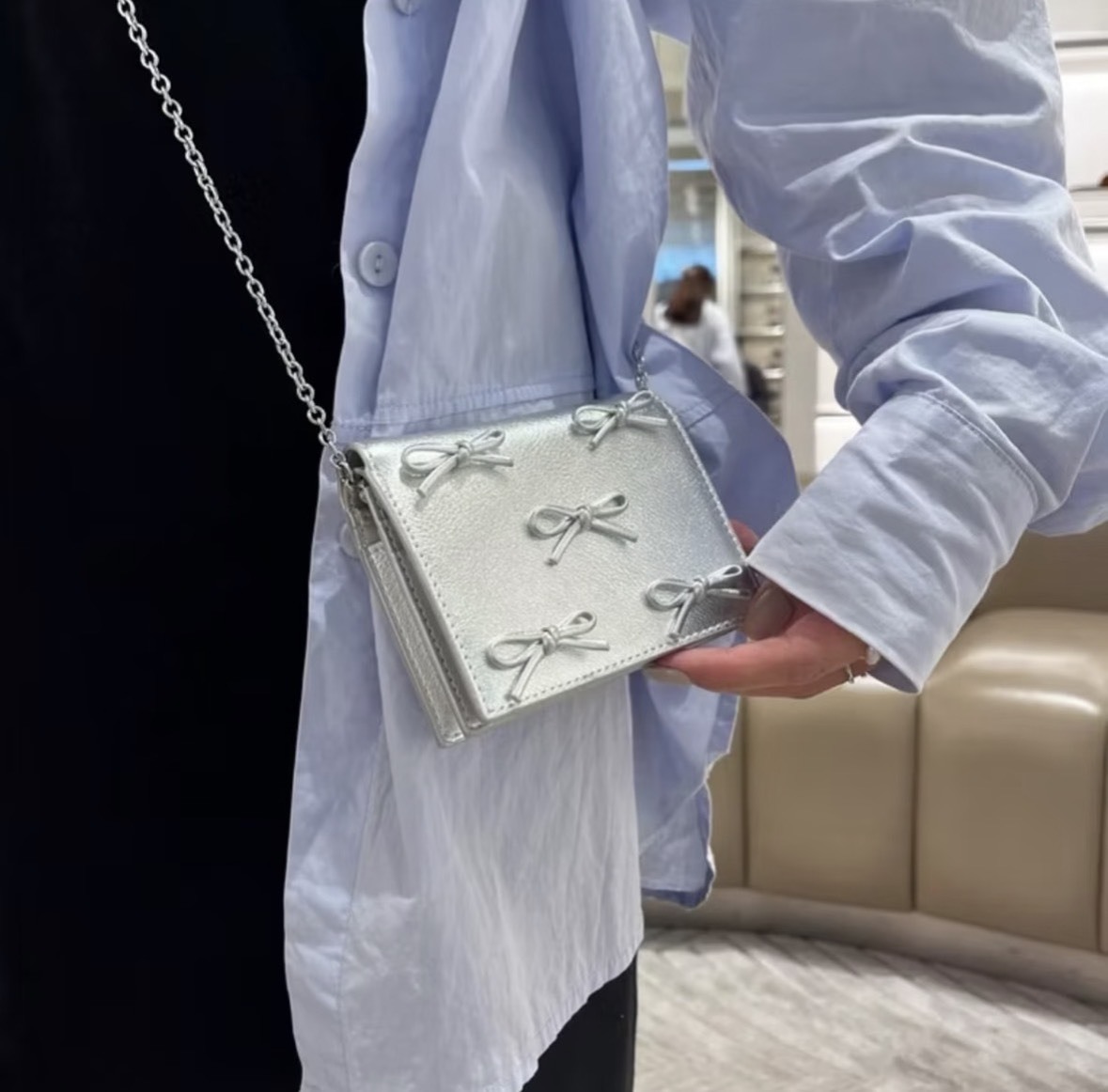 【預購】Charles & Keith 小CK 蝴蝶結 鍊條 銀色 黑色 皮夾 皮包 小包