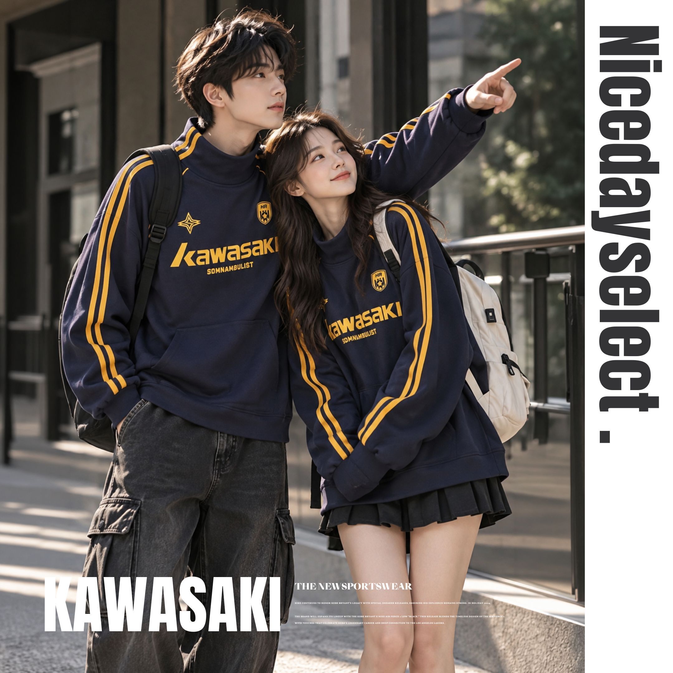 NICEDAY 服飾 代購 Kawasaki 川崎 復古 高領 大學T 大學踢 長袖 秋冬 黑 白 LCK-8901-049