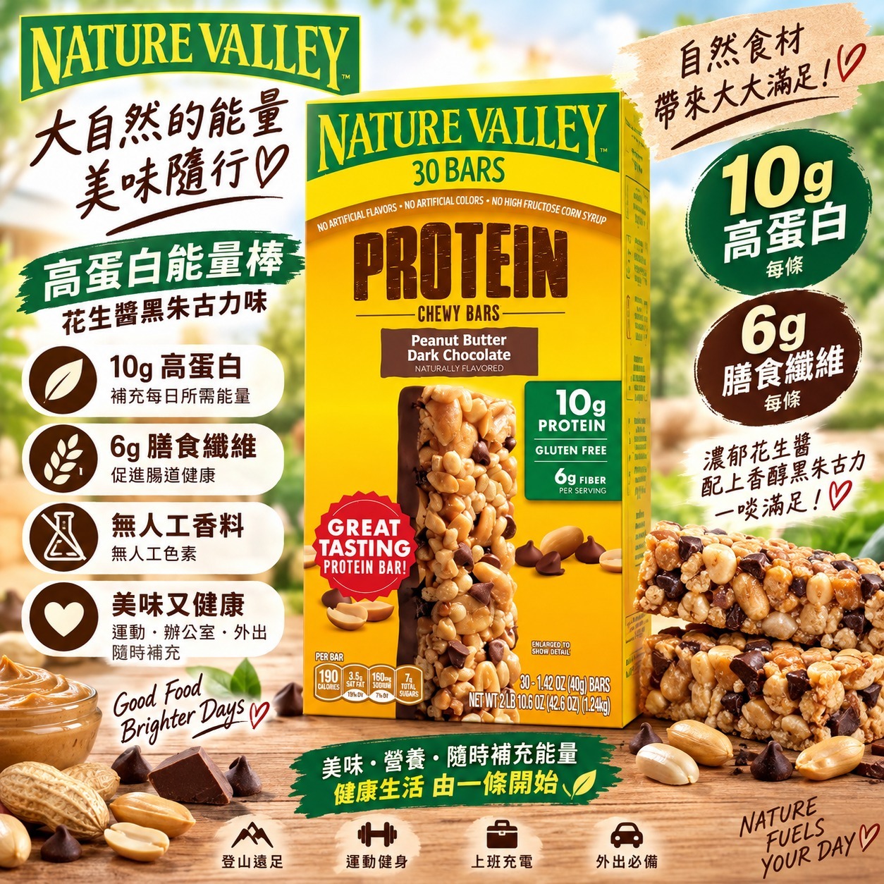 【直播】NATURE VALLEY LX100158 Chewy Protein 蛋白質軟燕麥棒 (30條裝)