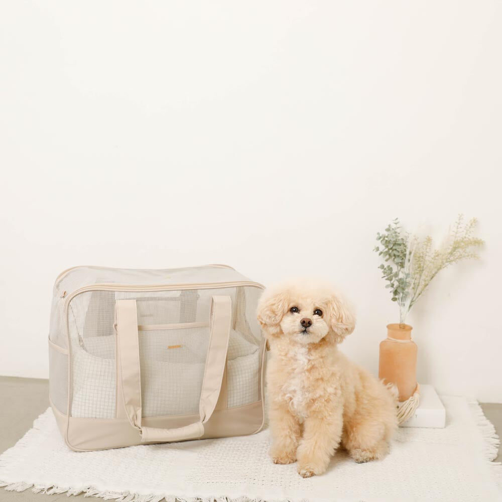 【Moncheri】Mesh Pet Tote Bag with Cool-Touch Check Cushion