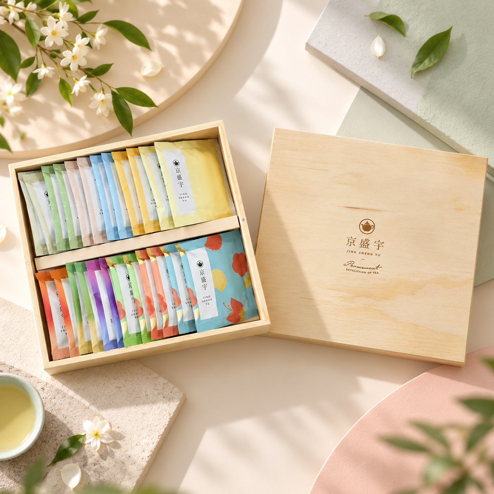 療癒茶包原木禮盒｜12款共24入單包茶包（台灣原葉茶/花茶/無咖啡因茶）
