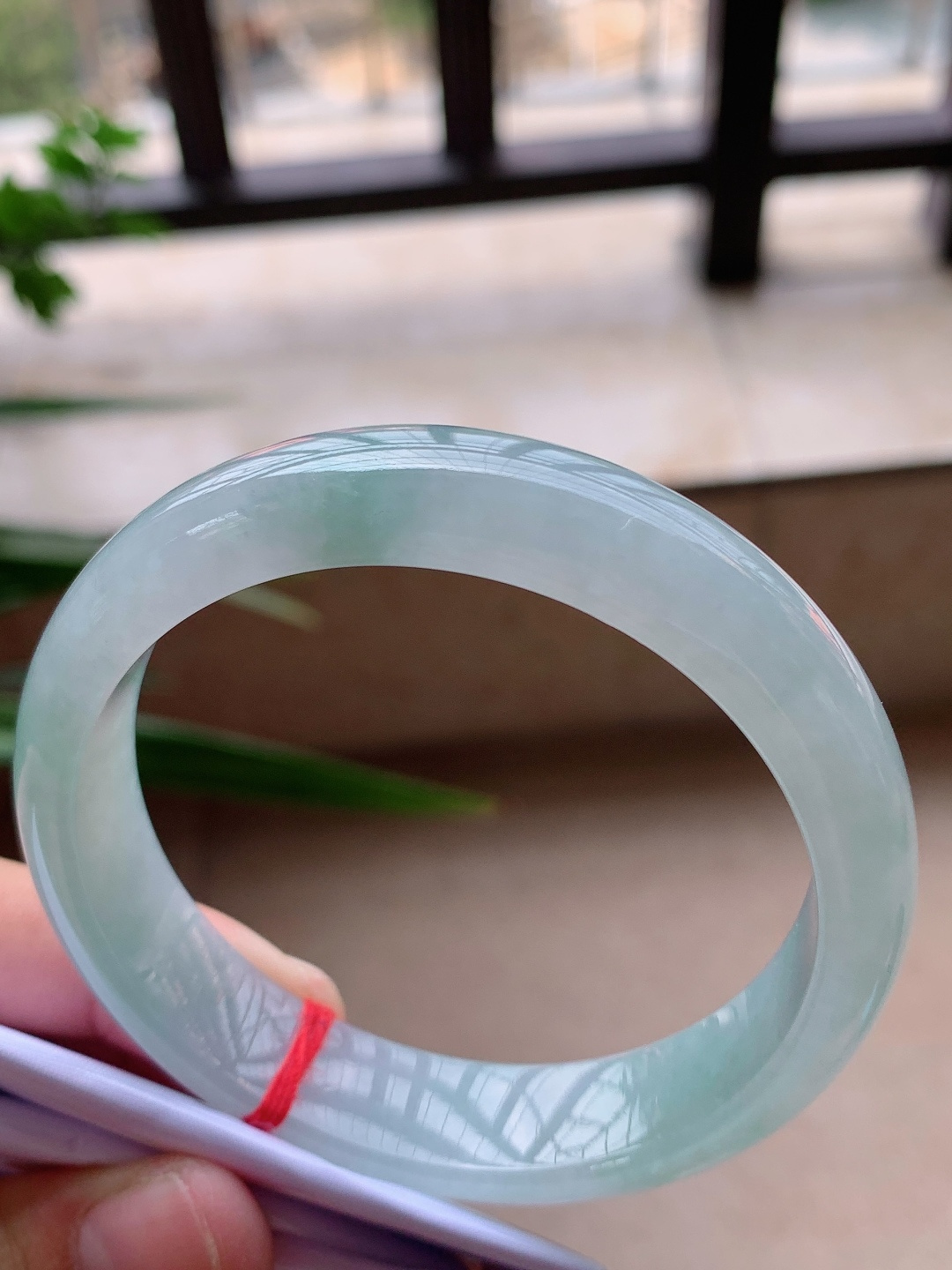922239 57.4mm老種冰飄花翡翠正圈手鐲 (56-58)