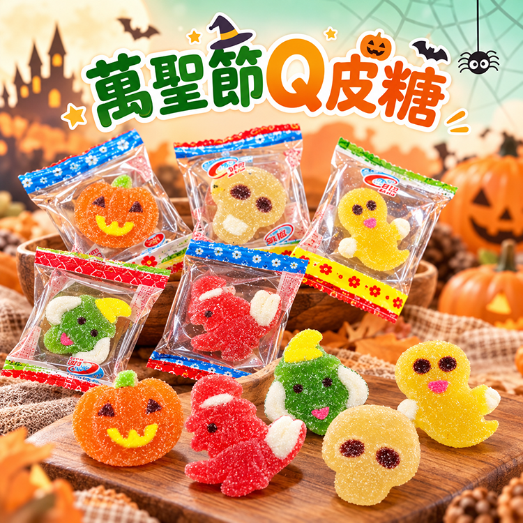 萬聖節Q皮糖,萬聖節糖果,萬聖節Q皮糖造型軟糖,南瓜、幽靈與可愛萬聖節造型糖果獨立包裝