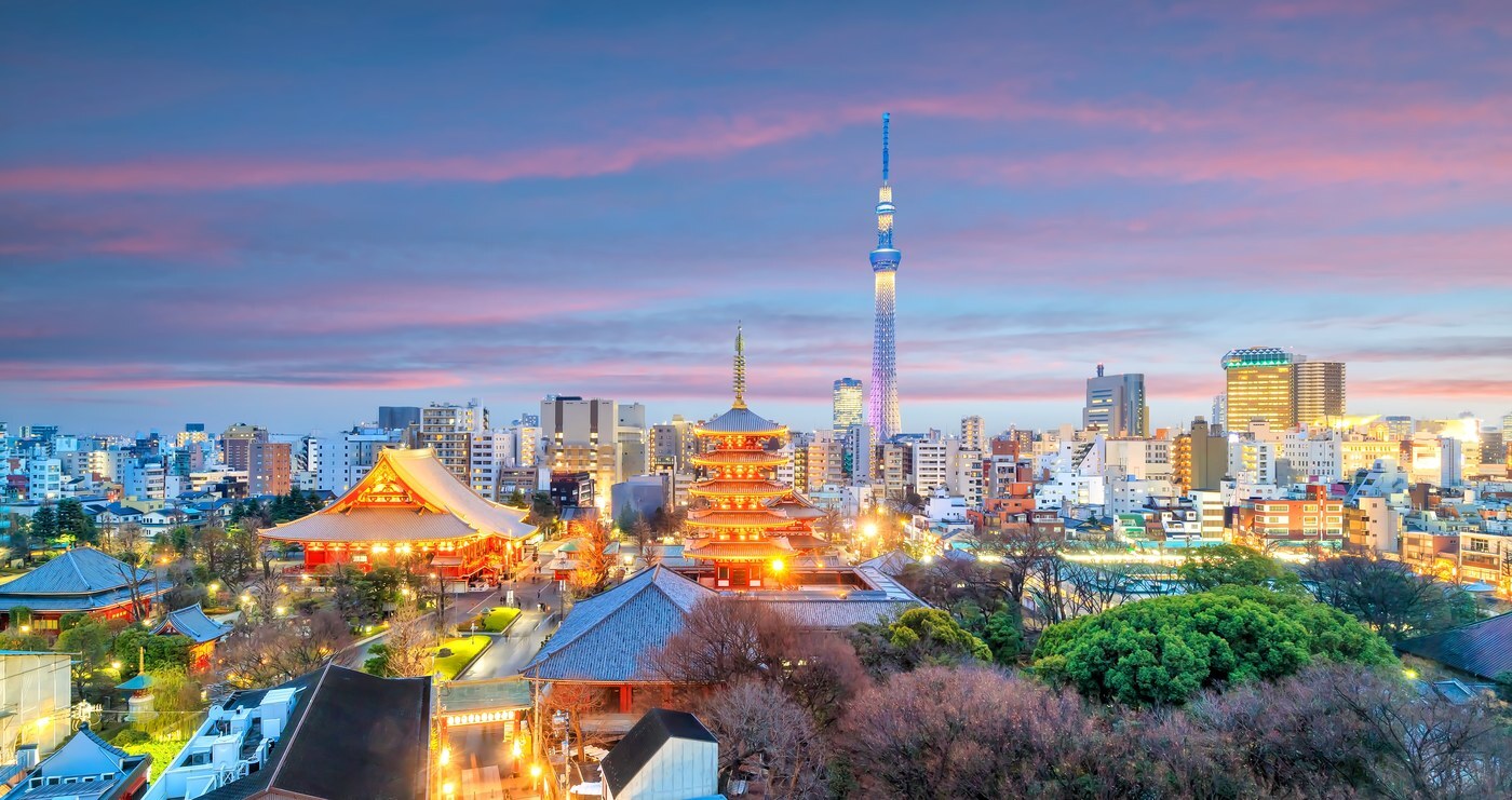 東京淺草寺及晴空塔黃昏景色