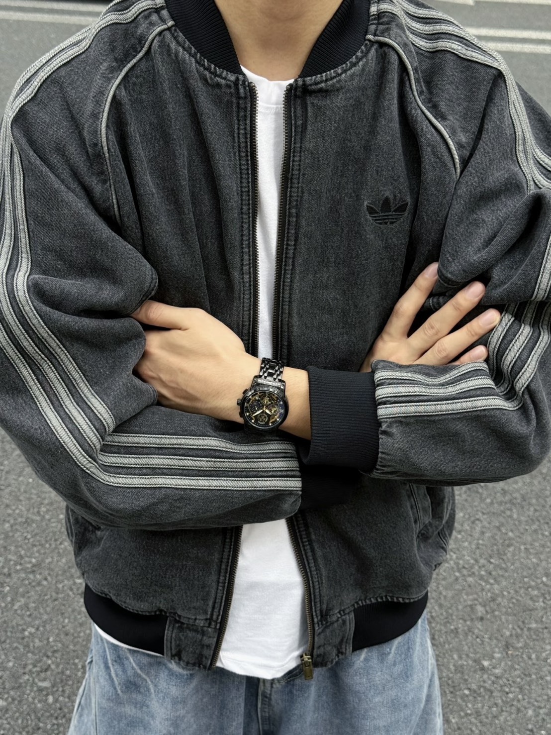 ADIDAS ADICOLOR FIREBIRD 復古 水洗 立領 長袖 牛仔外套