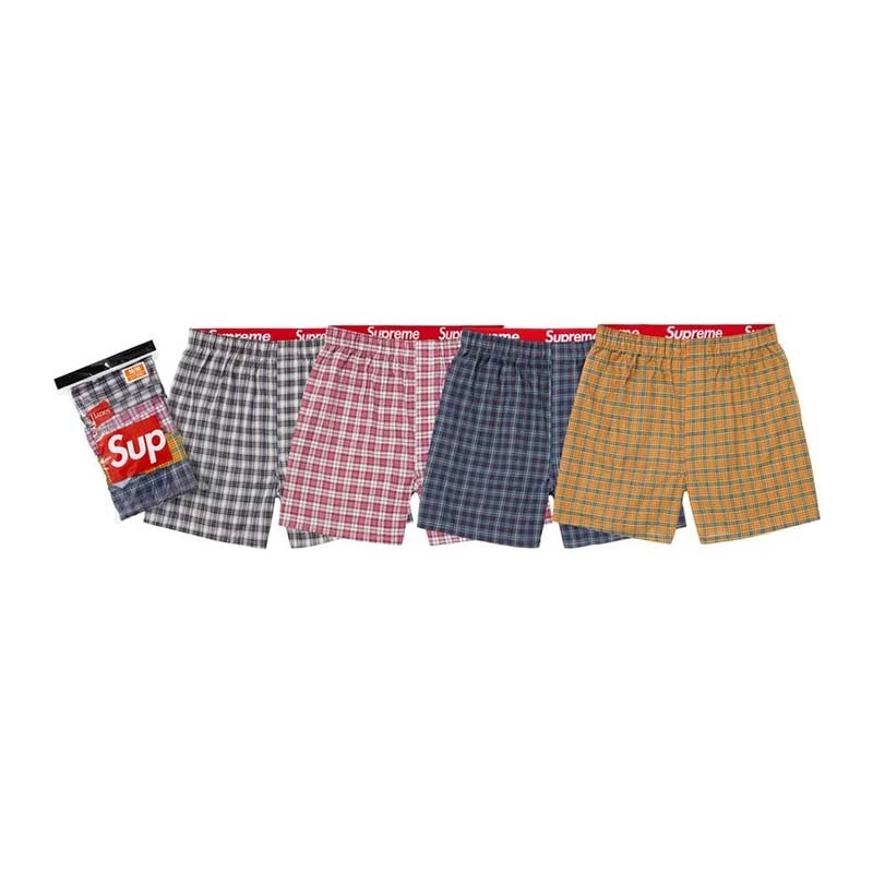 Supreme®/Hanes® Plaid Boxers (4 Pack) 純棉四角內褲 運動四角褲 格紋 FW26A37-MI [台灣現貨]
