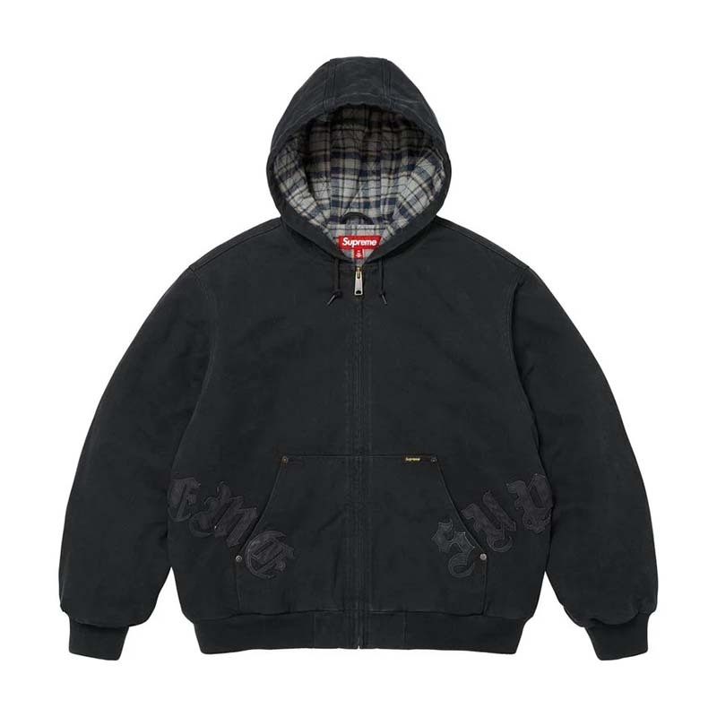 Supreme Leather Appliqué Hooded Work Jacket 保暖 皮革貼片 連帽外套 黑色 FW26J101-BK [台灣現貨]