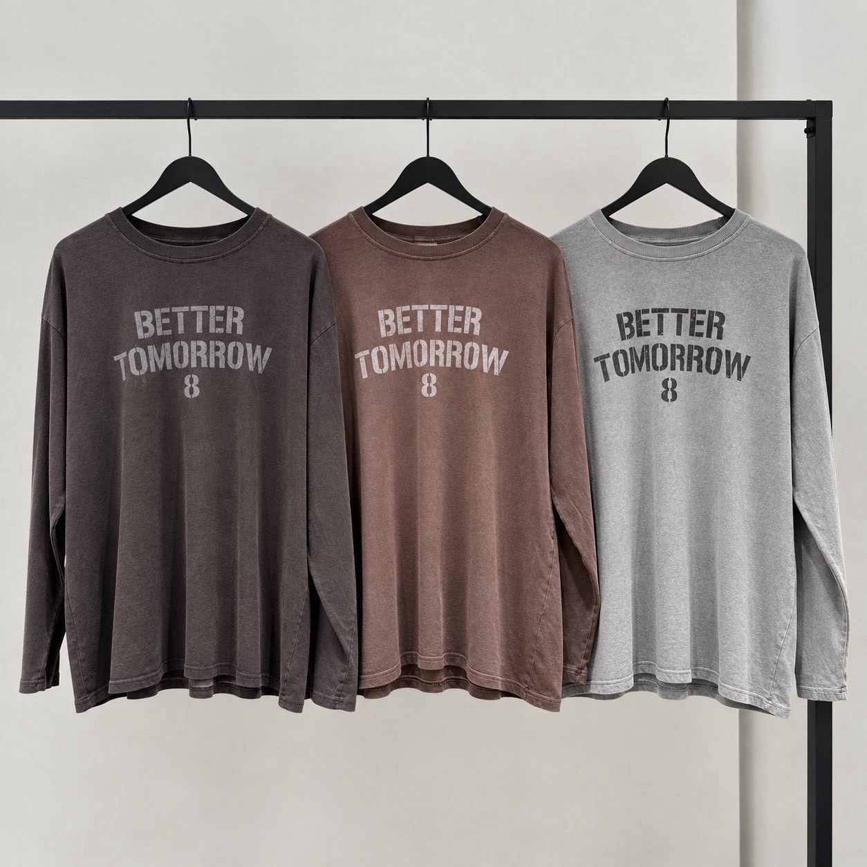 BETTER TOMORROW 水洗字母 長袖 寬鬆 美式復古