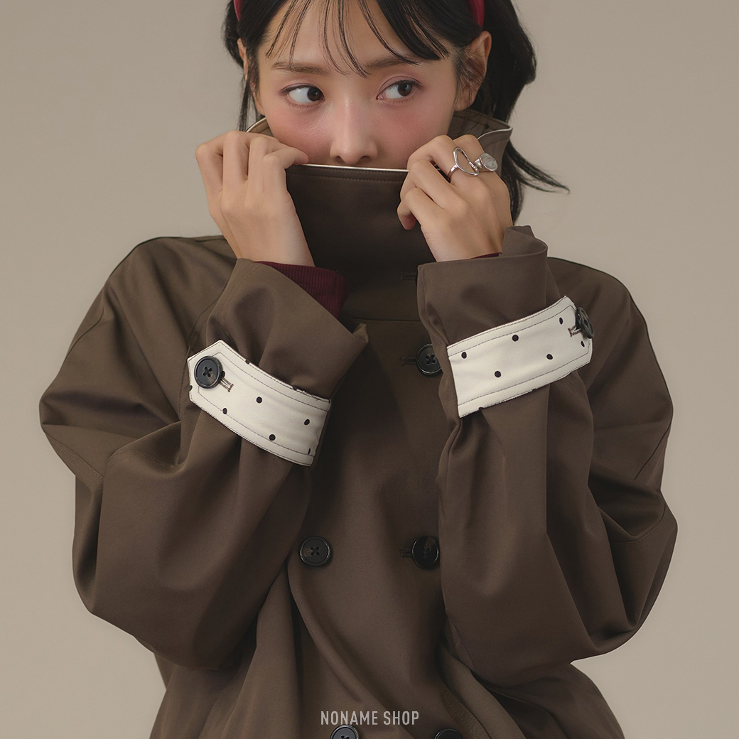 APRES JOUR MIGNON 日本限定 高領 雙排扣 點點 風衣 外套 兩色 (女款)