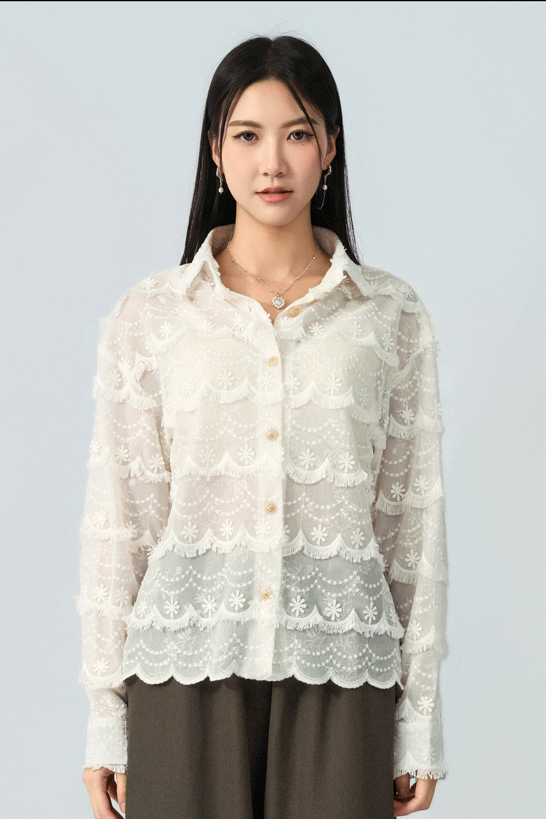 古典立體花網蘇蘇恤衫 (預購產品）