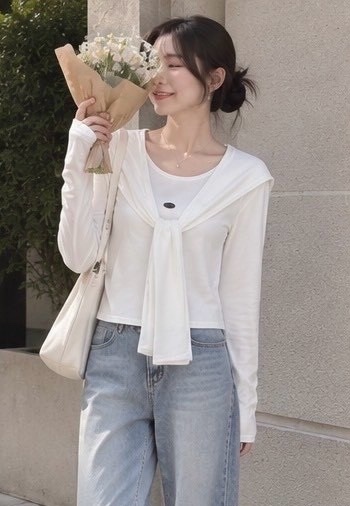 披肩+鐵牌罩杯棉質上衣