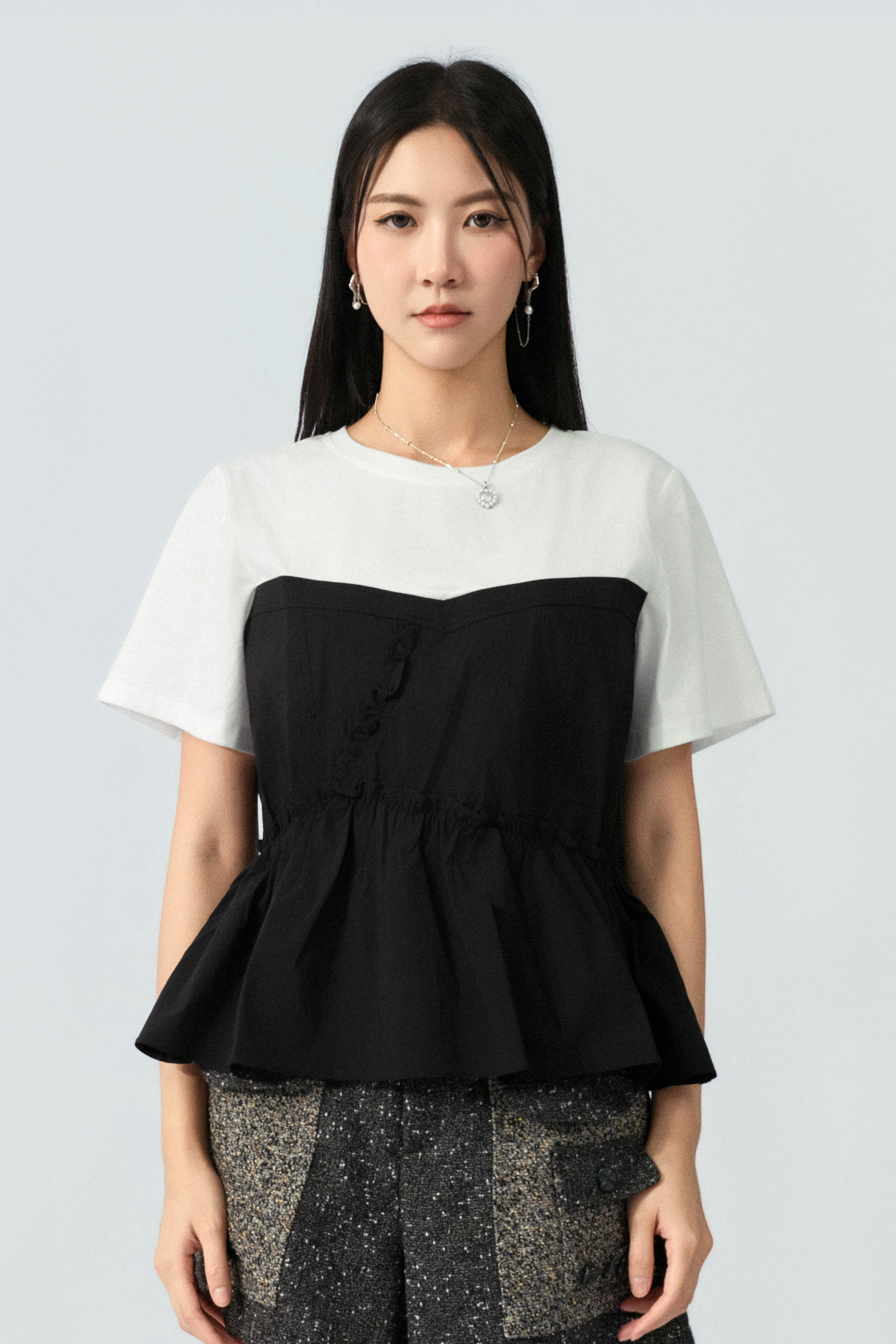 小傘腳荷葉邊假兩件tee  (預購產品）