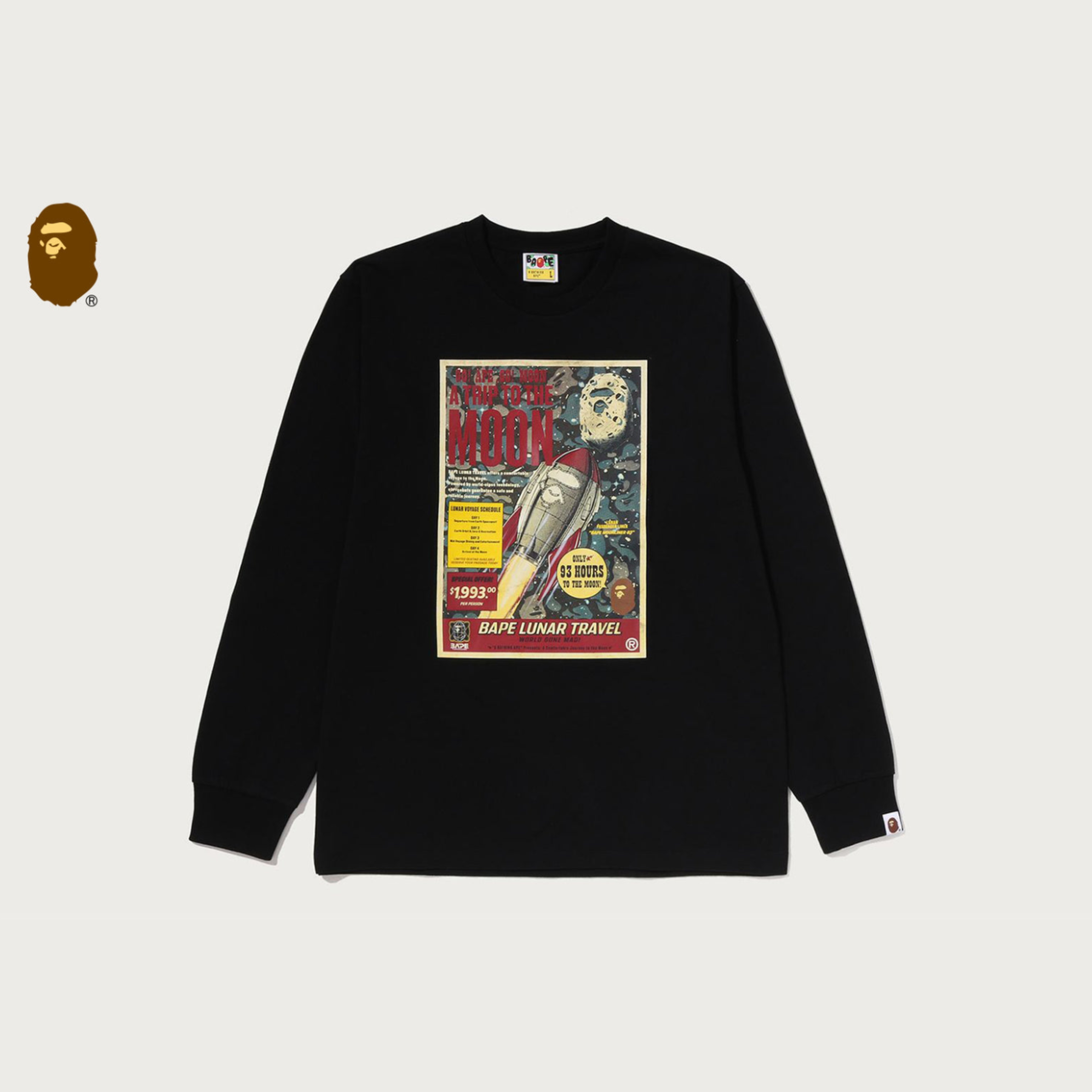 2026AW BAPE A BATHING APE BAPE LUNA TRAVEL POSTER L/S TEE 火箭 猿人頭 長T 現貨 1M70111006