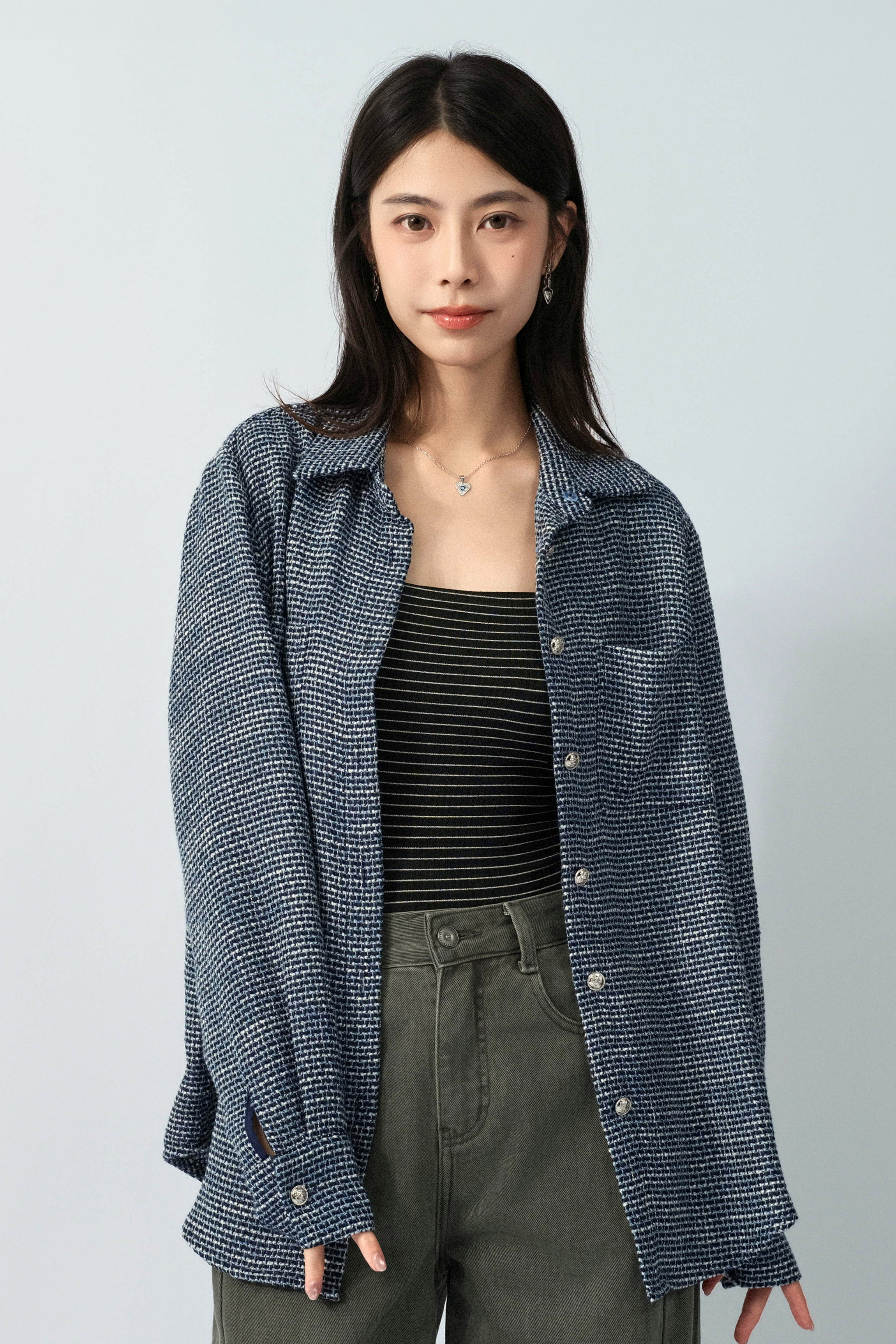藍調幼紋tweed恤衫外套 (預購產品）