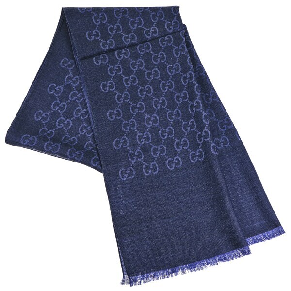 GUCCI 女士羊毛真絲圍巾 (薄款)深藍色 #DS2542