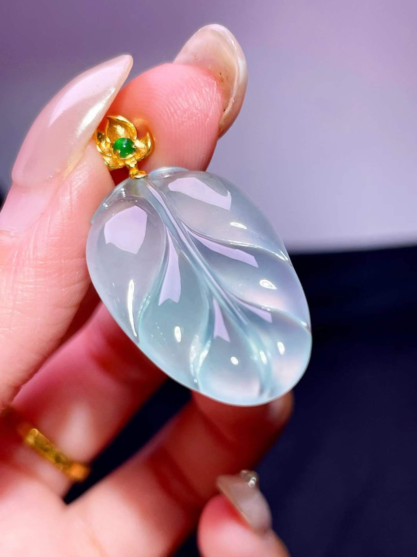 翡翠葉子吊墜,天然翡翠A玉, 緬甸玉, Jade, Jadeite