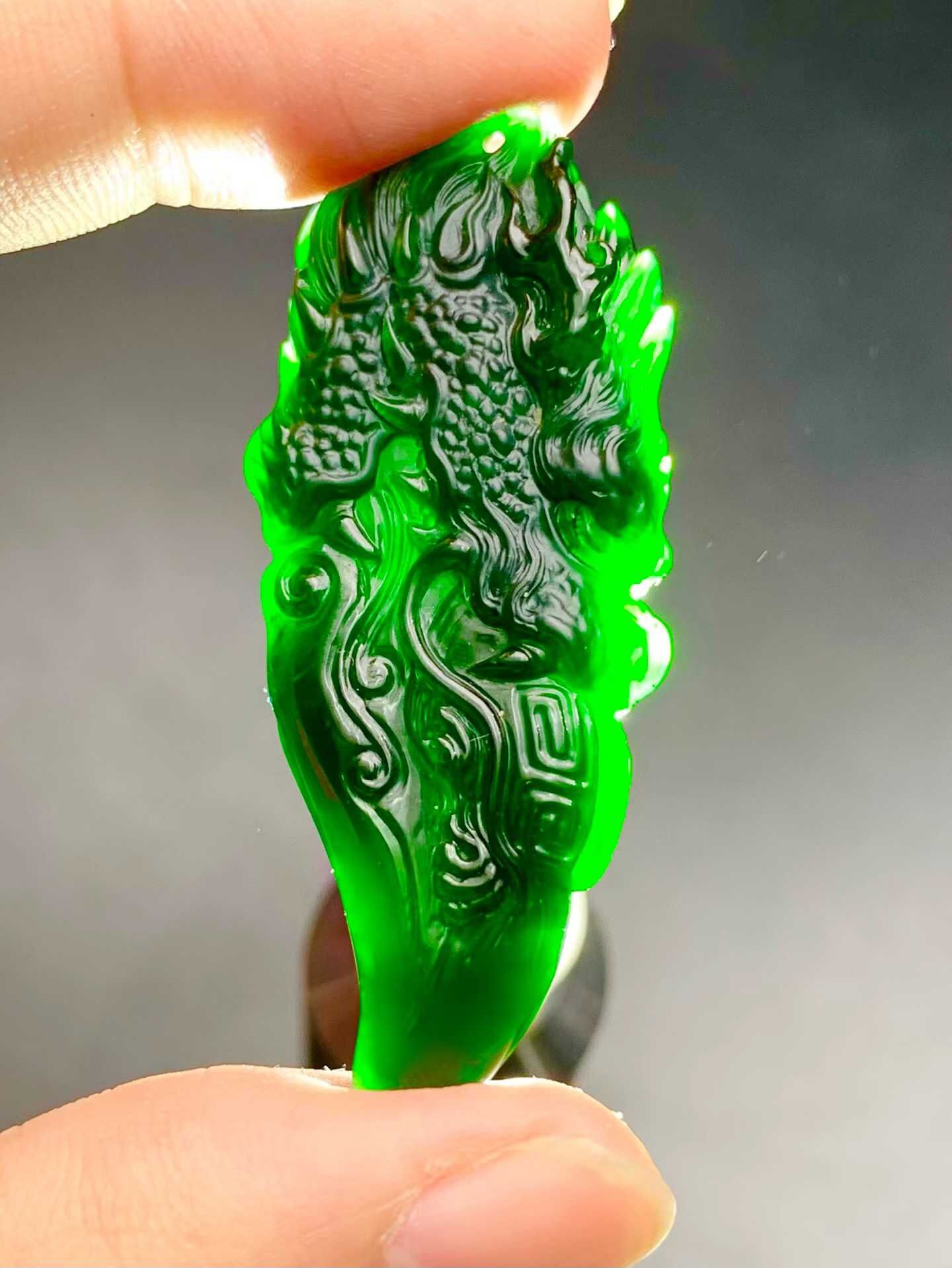 翡翠墨翠龍勾,天然翡翠A玉, 緬甸玉, Jade, Jadeite