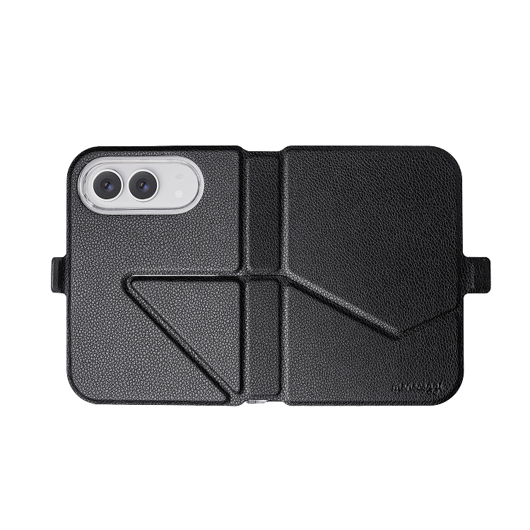LOCOMOTION | Biodegradable Material Folio with Magnetic Charging Compatible Snap on Clear Case for iPhone Duo - Black