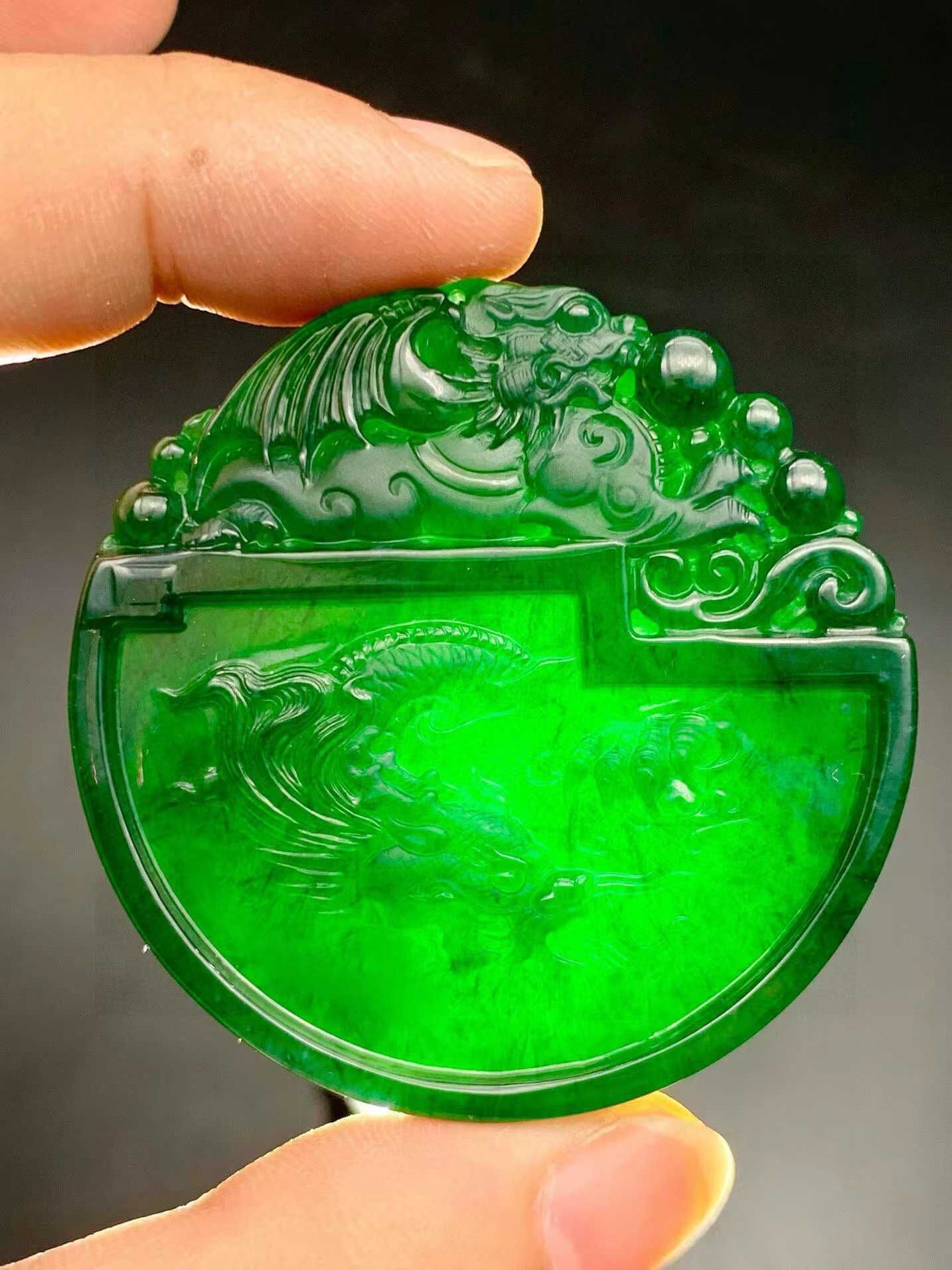翡翠墨翠神龍貔貅平安牌,天然翡翠A玉, 緬甸玉, Jade, Jadeite