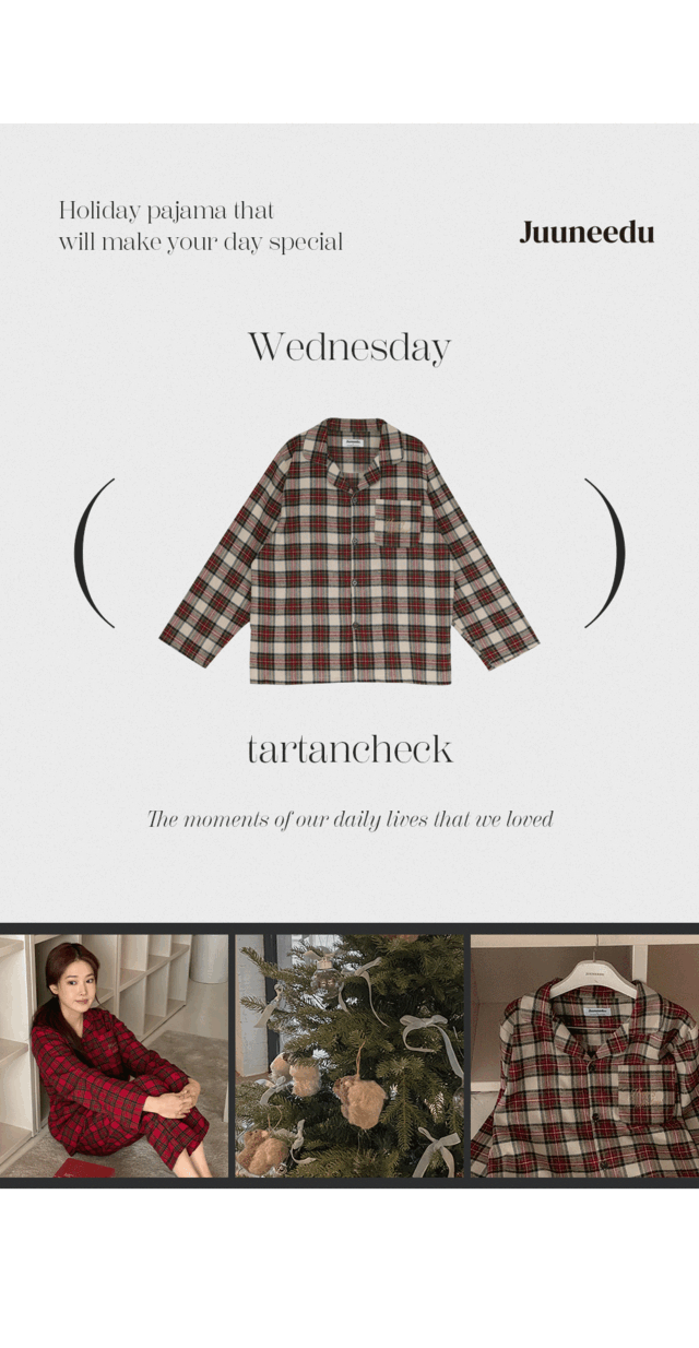 Juuneedu｜[長袖睡衣] Wednesday Tartan Check Pajama [3 colors]