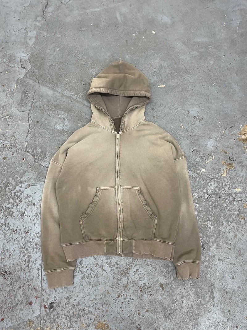 MOOJIMOOJI - OVERSIZE CROP ZIP-UP HOODIE - AGED STONE GREY