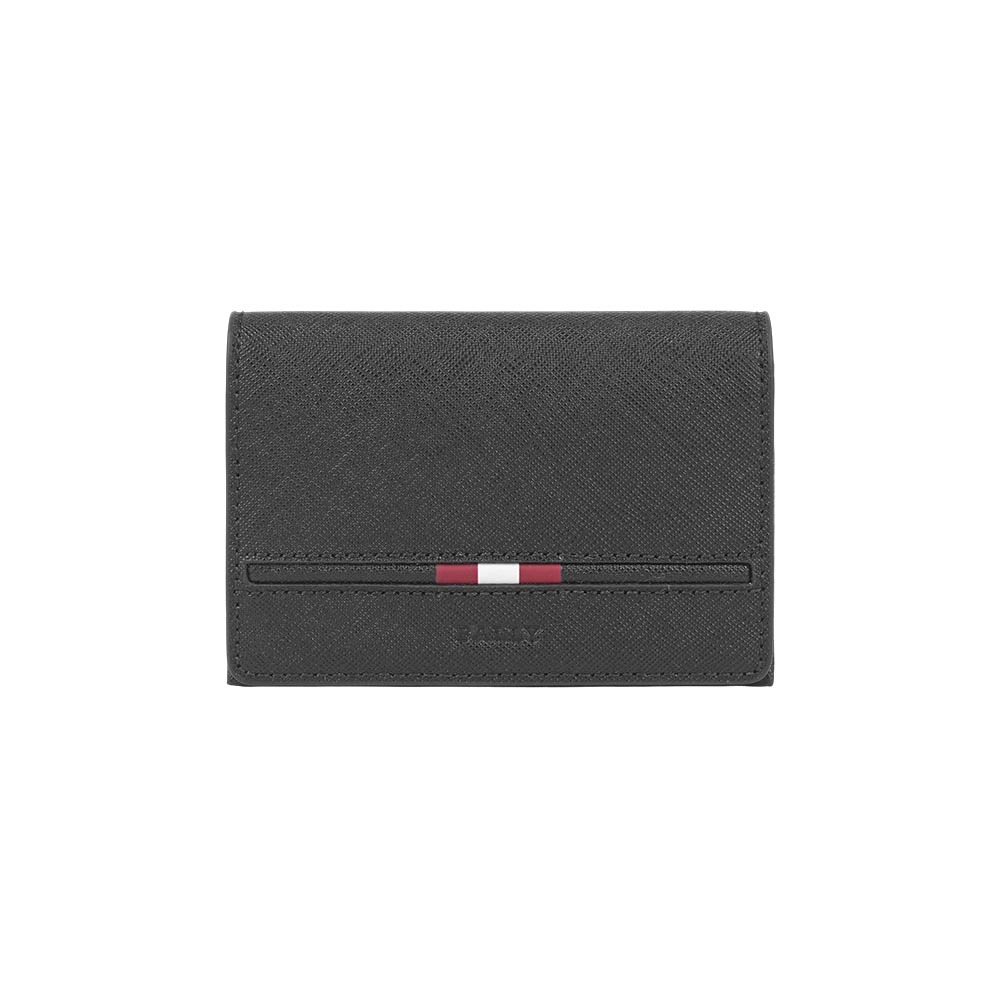【Bally】Penn 紅白條紋防刮皮革釦式厚款卡片夾/名片夾(黑色)