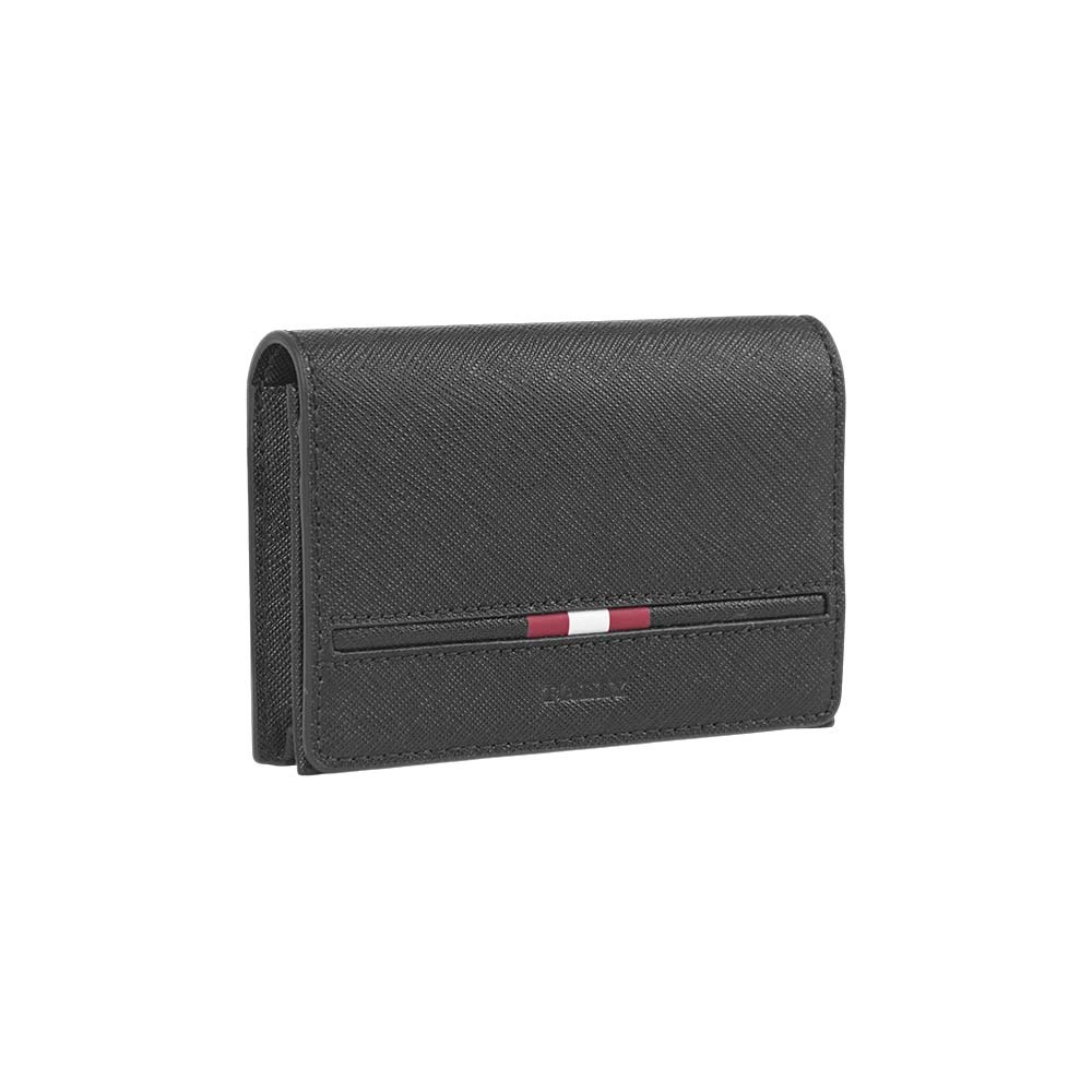【Bally】Penn 紅白條紋防刮皮革釦式厚款卡片夾/名片夾(黑色)