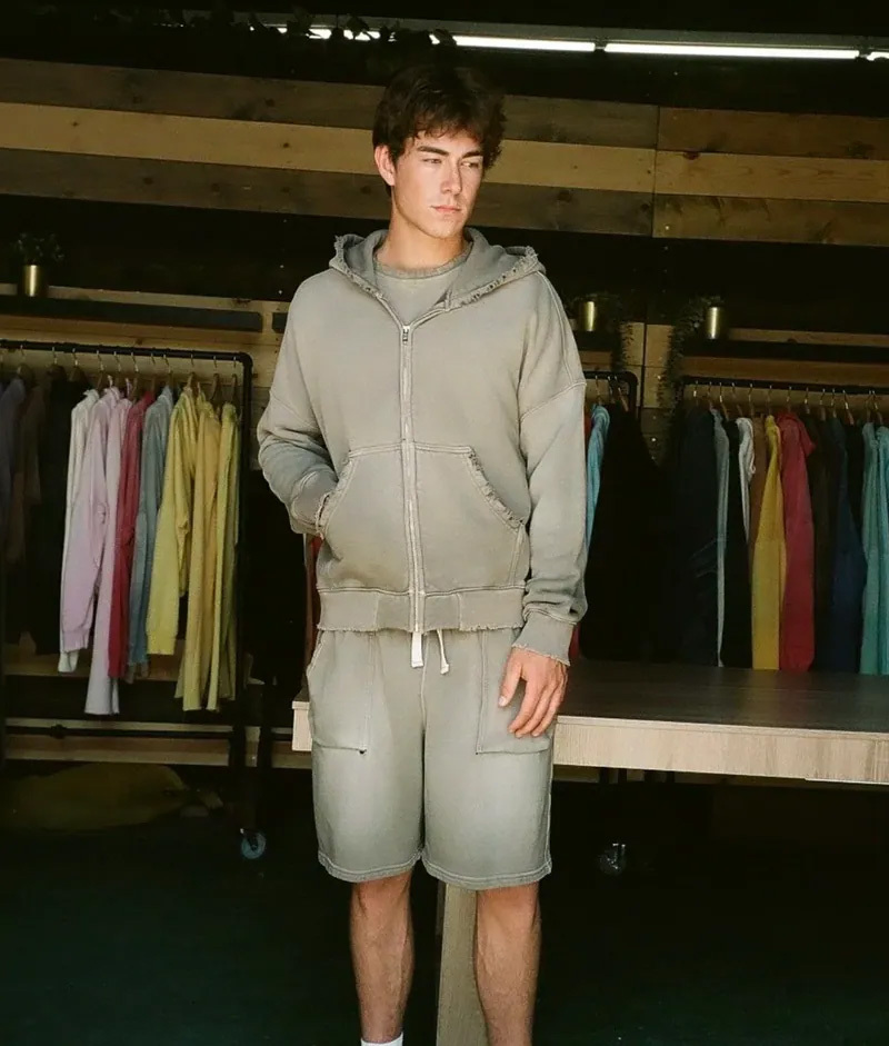 MOOJIMOOJI - OVERSIZE CROP ZIP-UP HOODIE - AGED STONE GREY