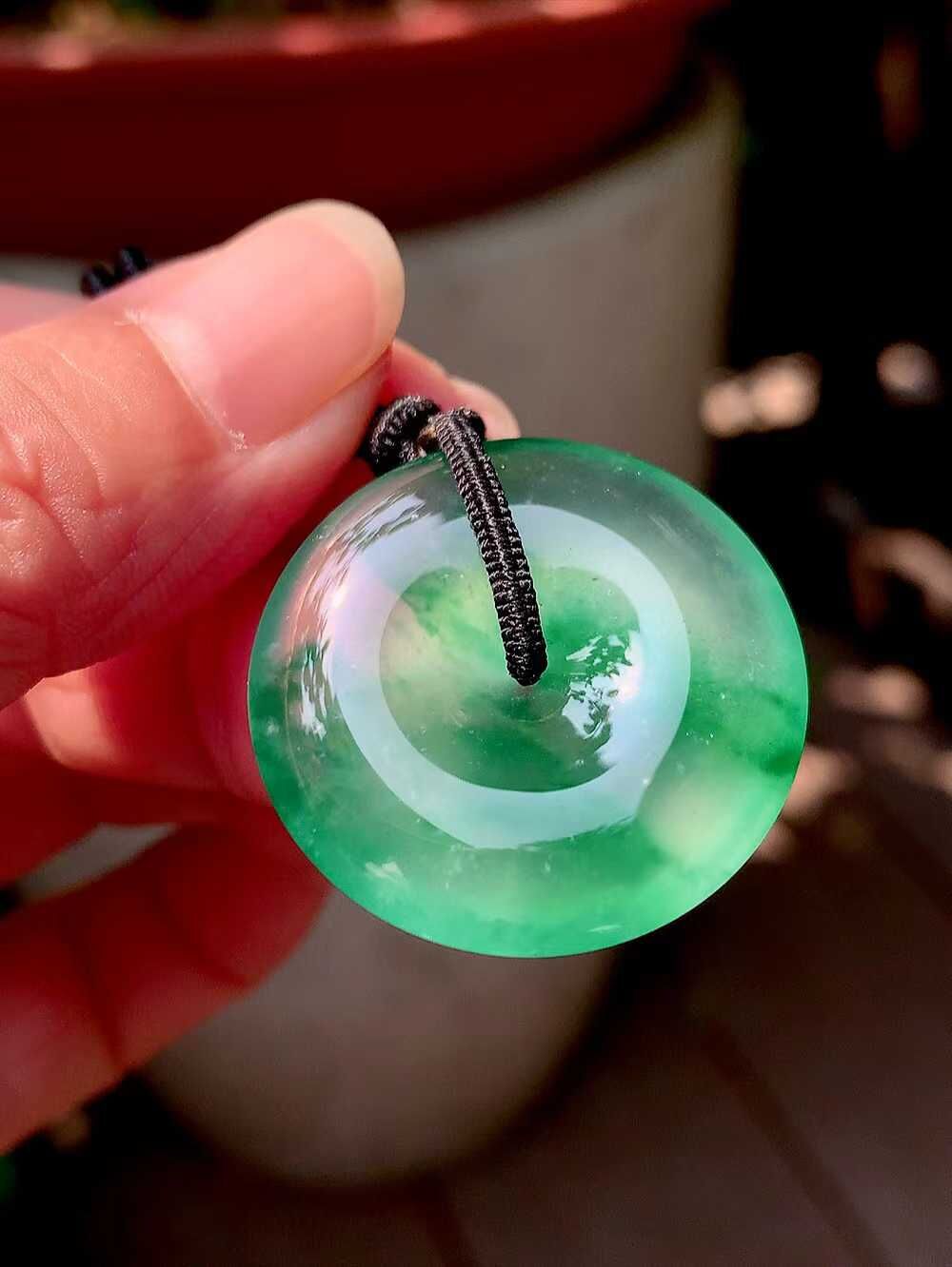 翡翠高冰平安扣 (30mm直徑),天然翡翠A玉, 緬甸玉, Jade, Jadeite
