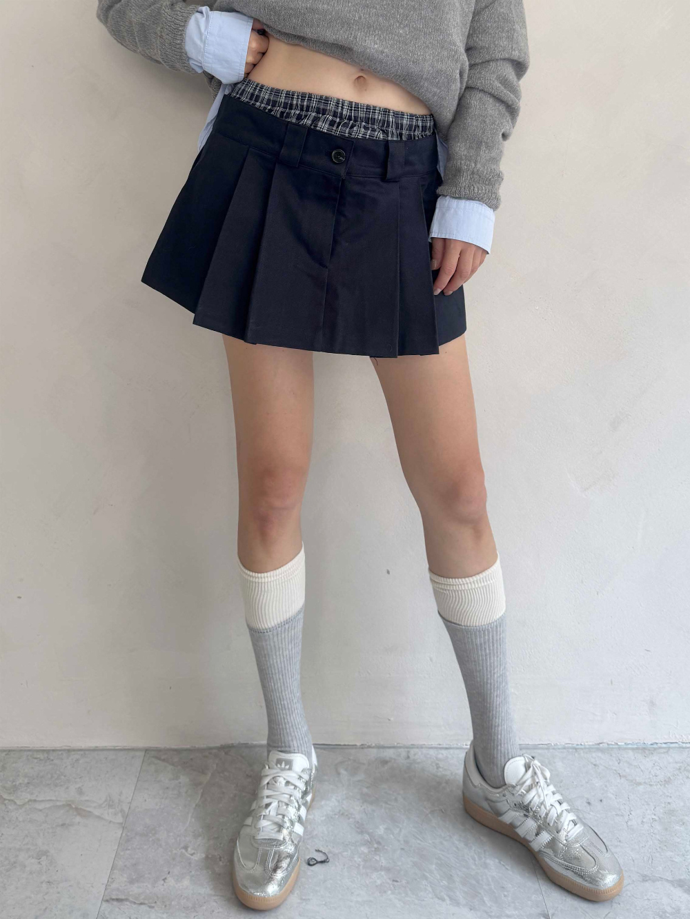 格子鬆緊內裡褲裙