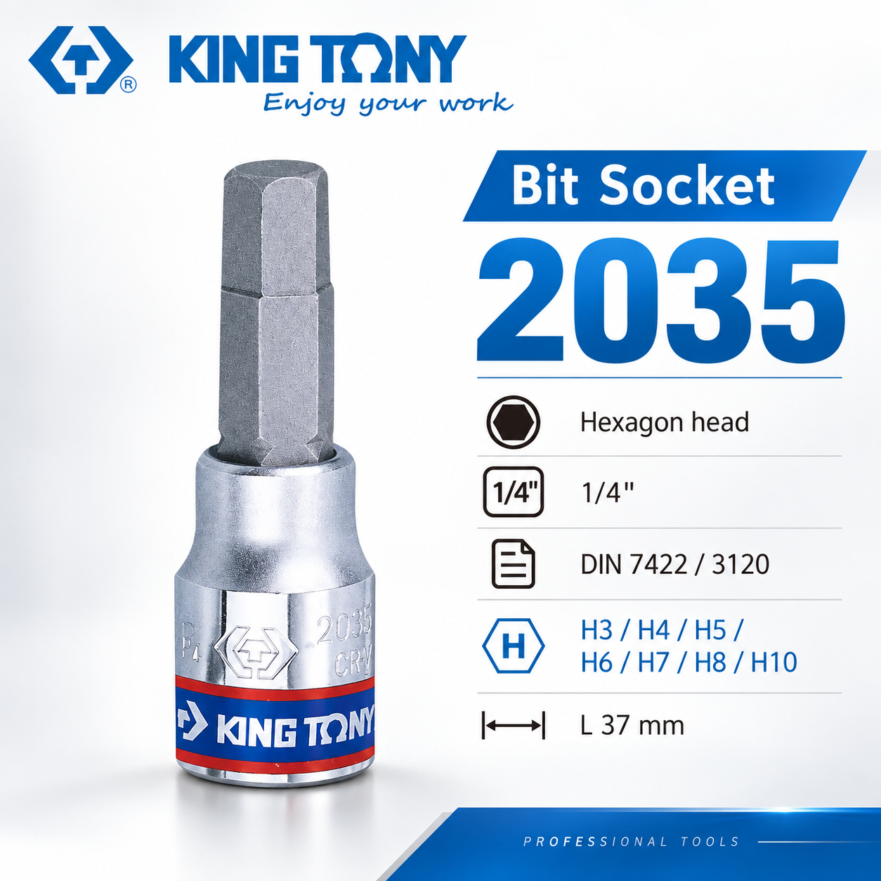 KING TONY 金統立｜零售3-10mm｜兩分 2分 手動六角起子頭套筒 1/4"內六角凸套筒｜2035 六角起子頭套筒