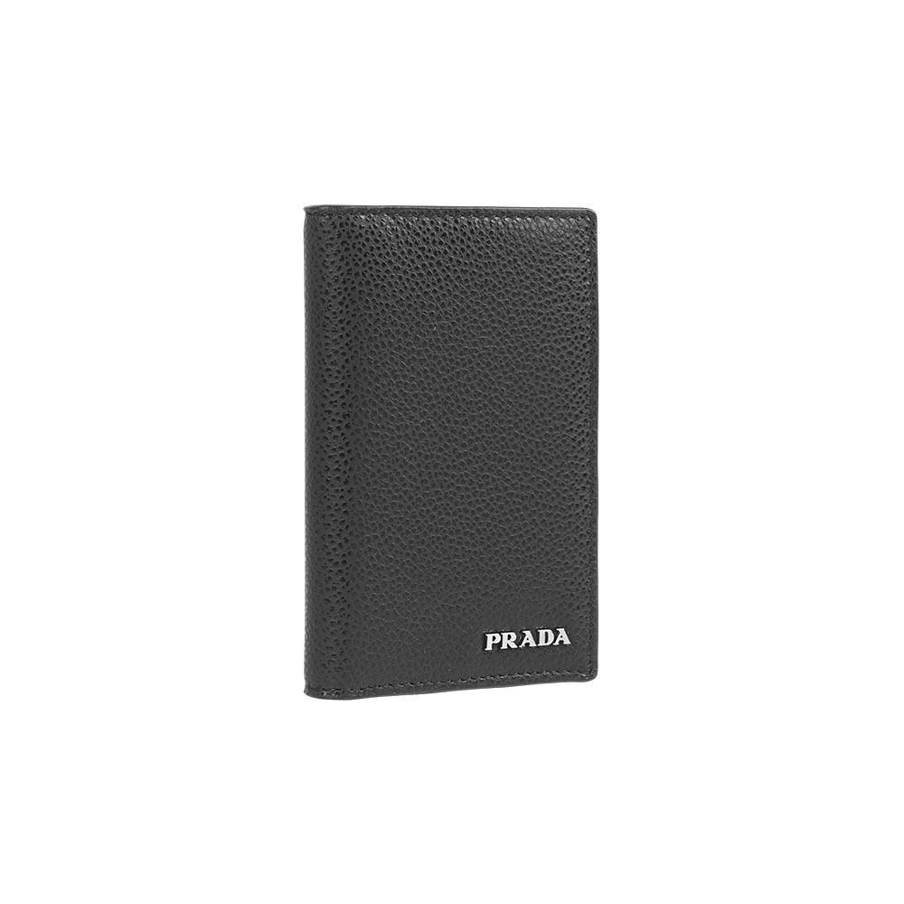 【Prada】銀字Logo 牛皮對卡片夾/名片夾(黑色)