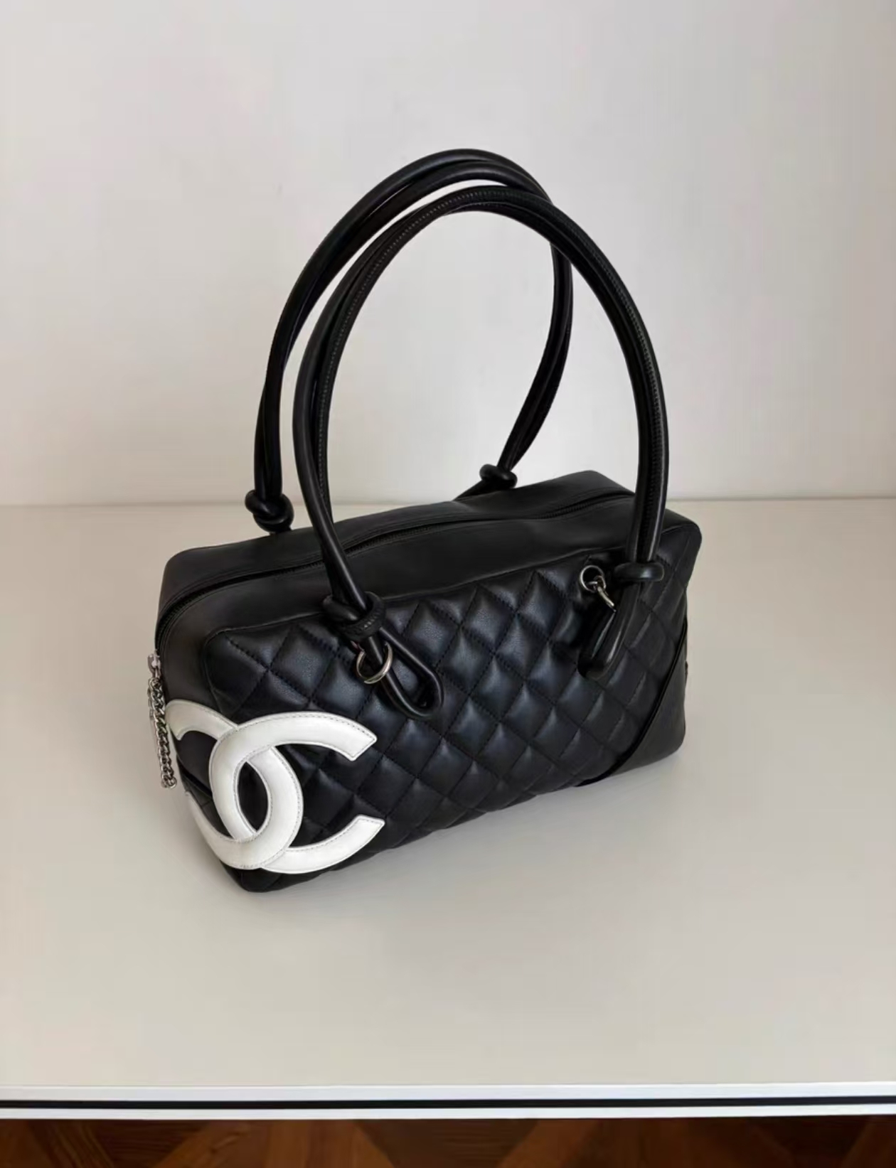 Chanel Vintage Cambon Ligne Bowling Bag Black 中古康鵬保齡球袋手袋