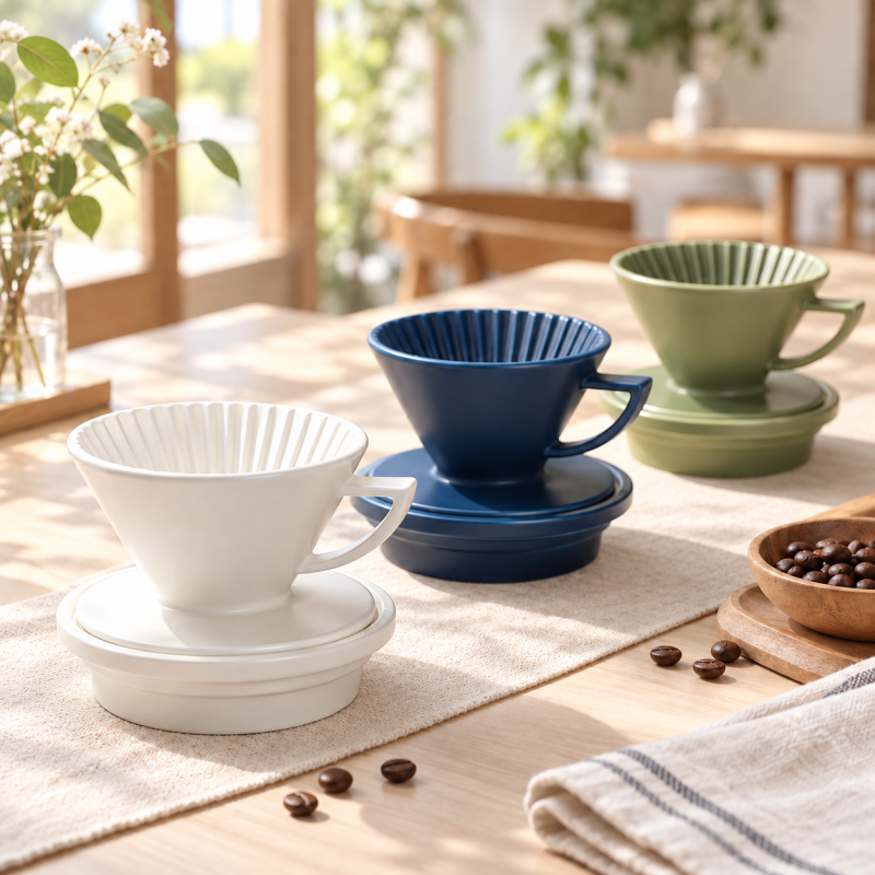 三色陶瓷濾杯加盛水底座優惠組合