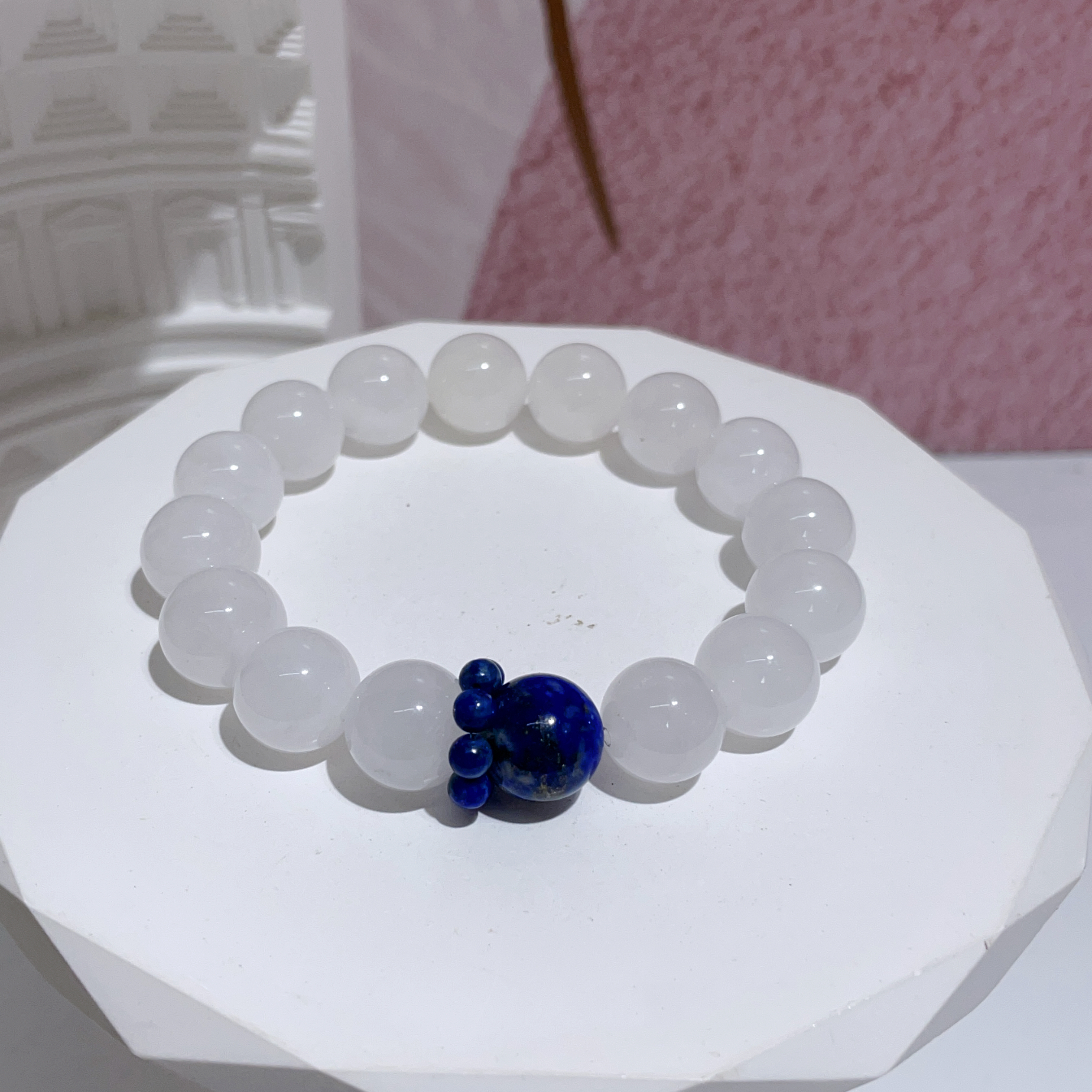 白幽靈拼青金石手串 12mm