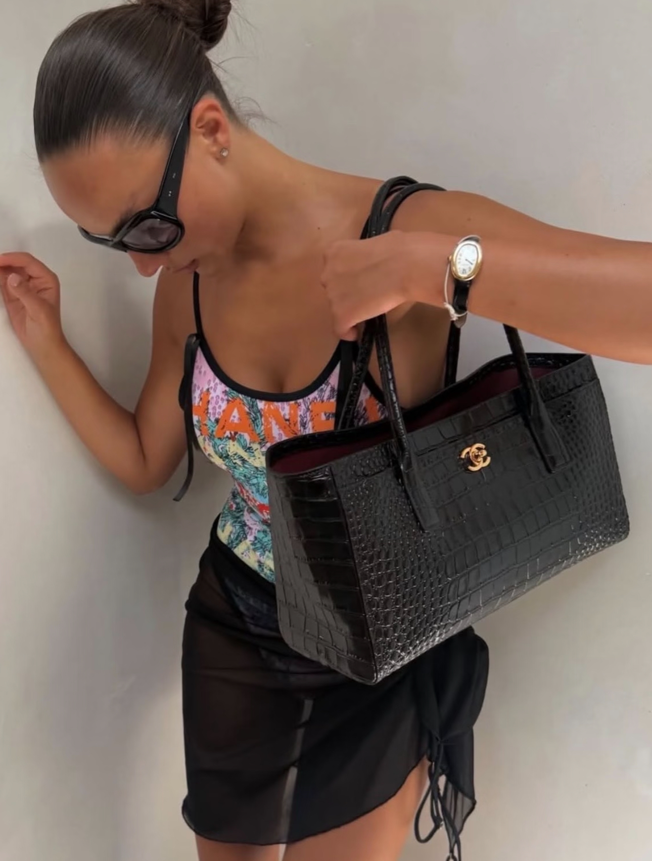 Chanel 26S Small Tote Bag小號黑色鱷魚壓紋托特袋