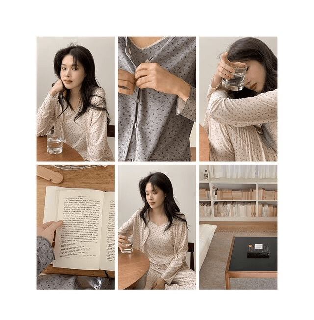 Juuneedu｜[長袖睡衣] All-Day Sopty Flower Pajama [2 colors]