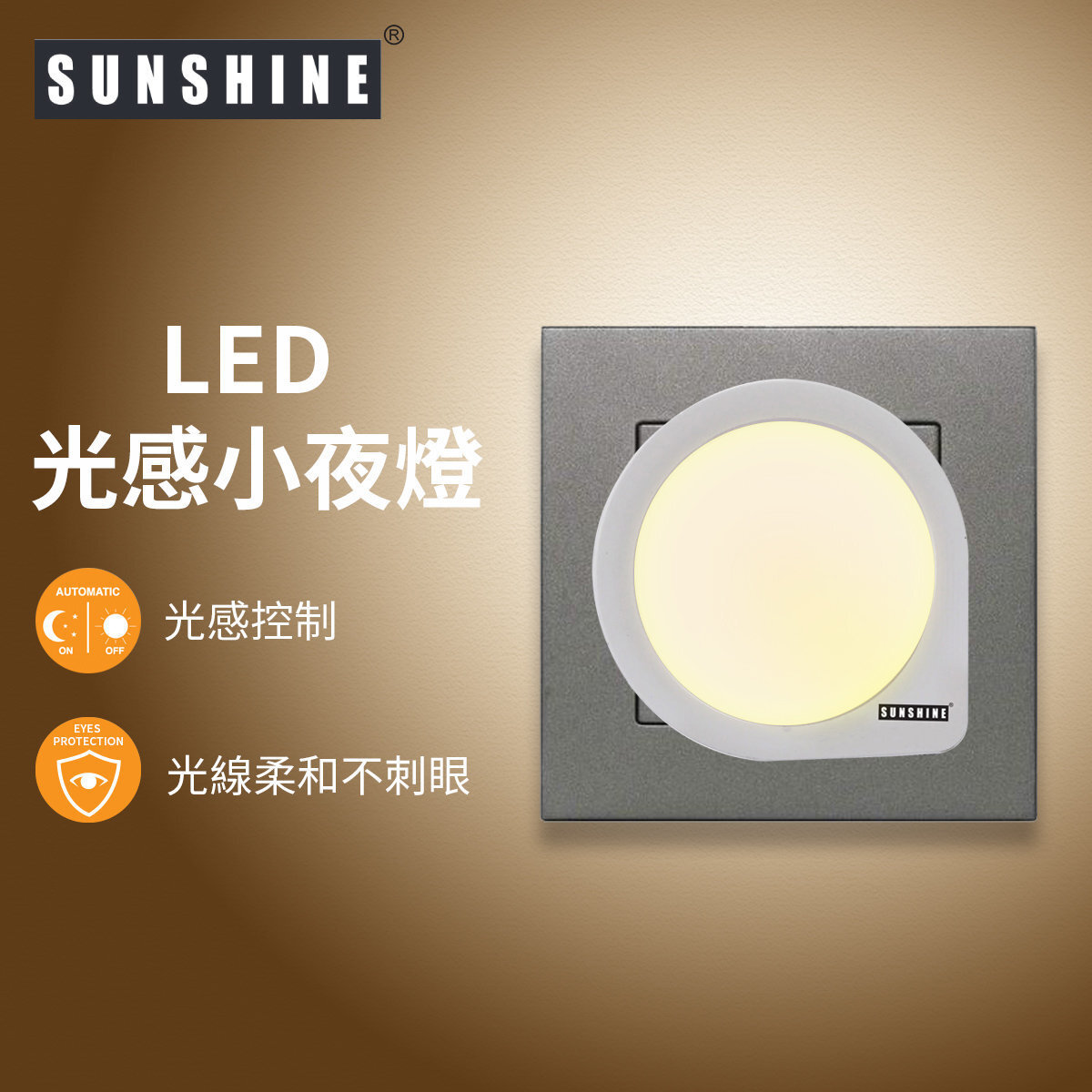 LED Night Light with Light Sensor, Warm White 3000K, Plug-in 13A Socket, Auto On/Off