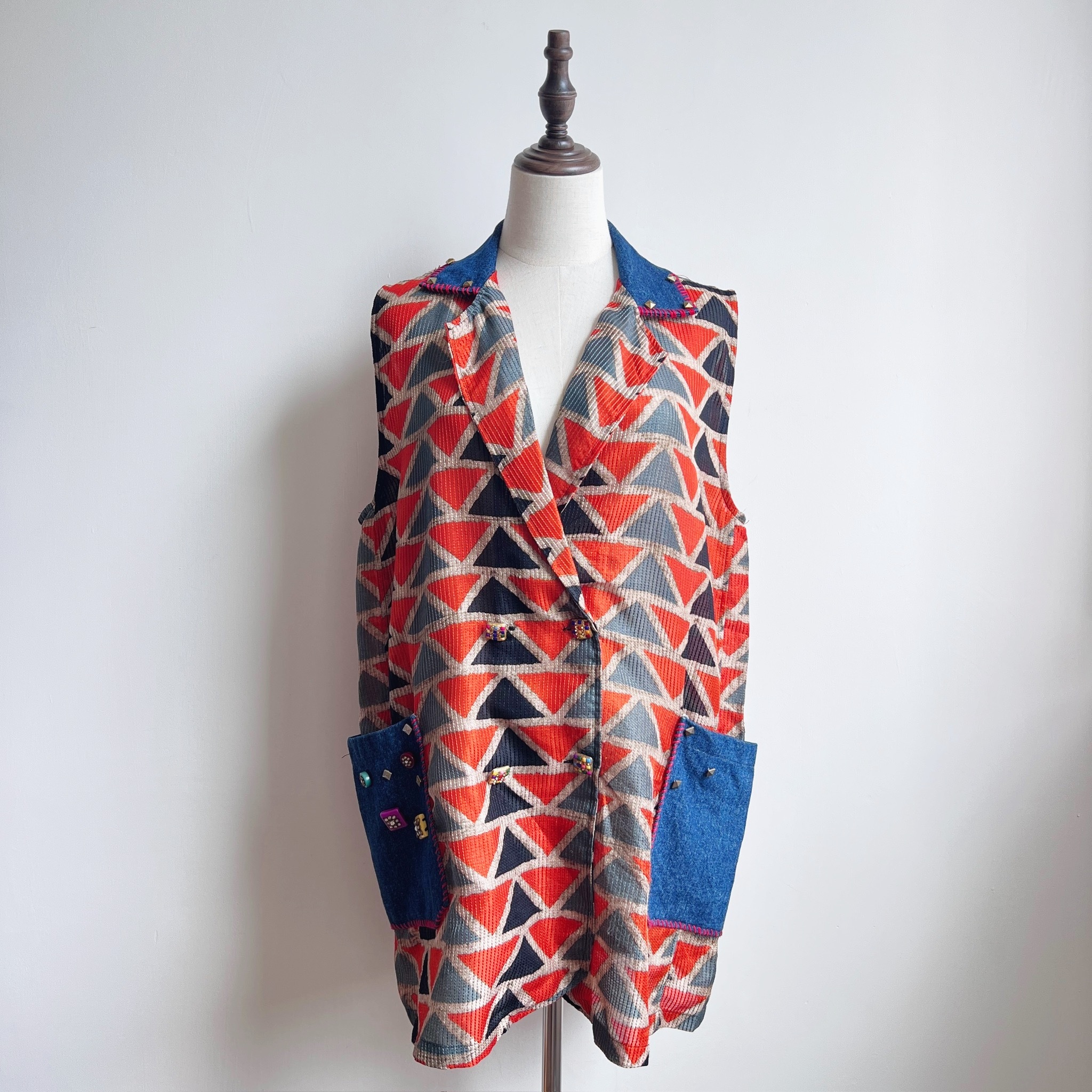 Orange and Blue Triangular Mosaic Vest