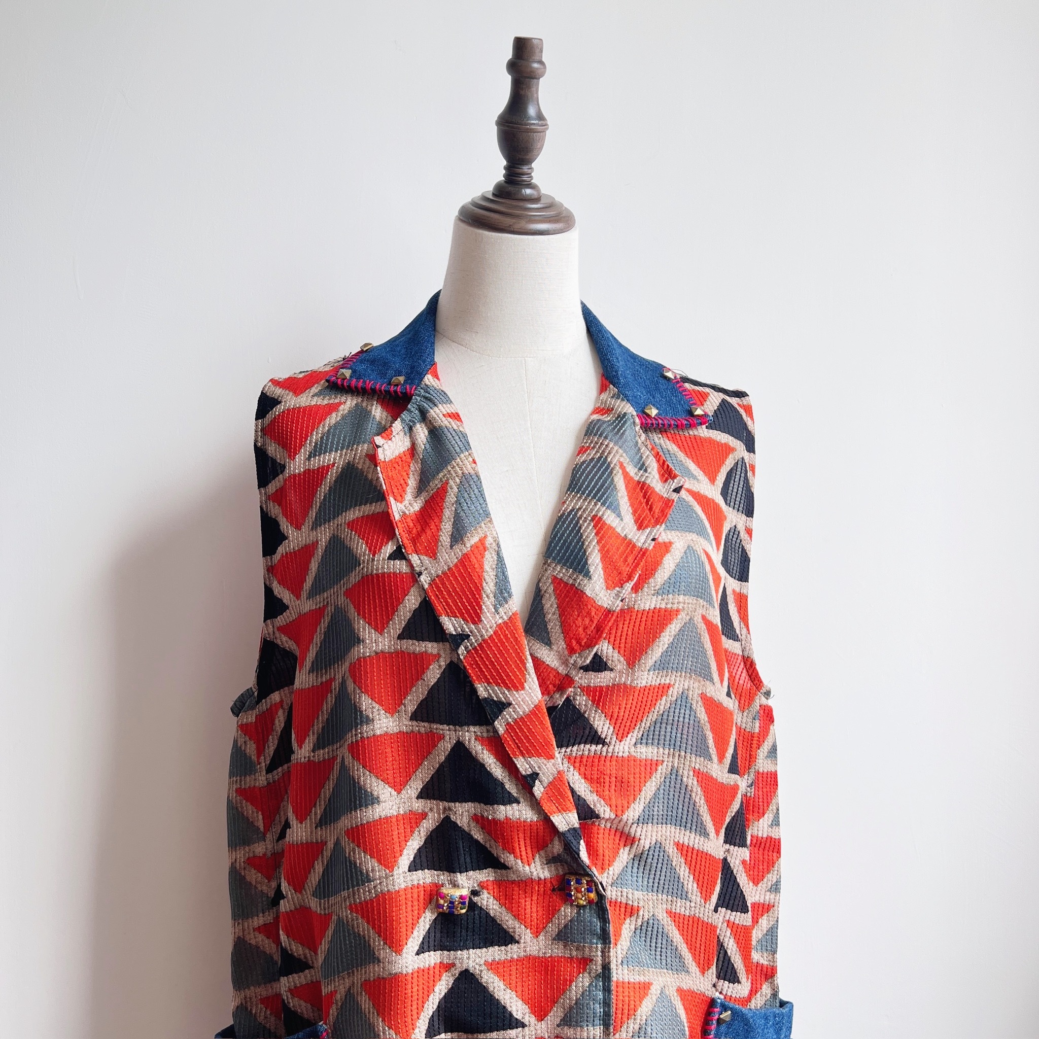 Orange and Blue Triangular Mosaic Vest